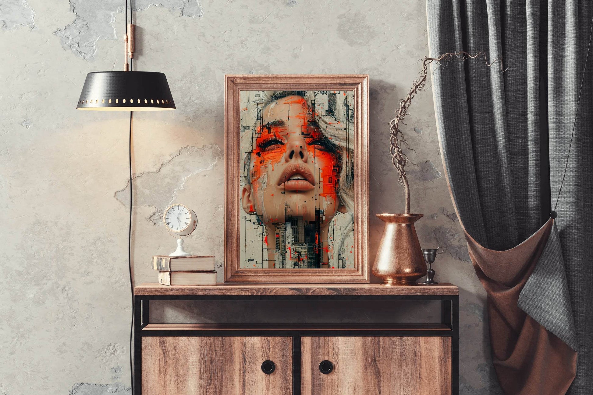 Women With Red Paint on Face Digital Art - beink online art store