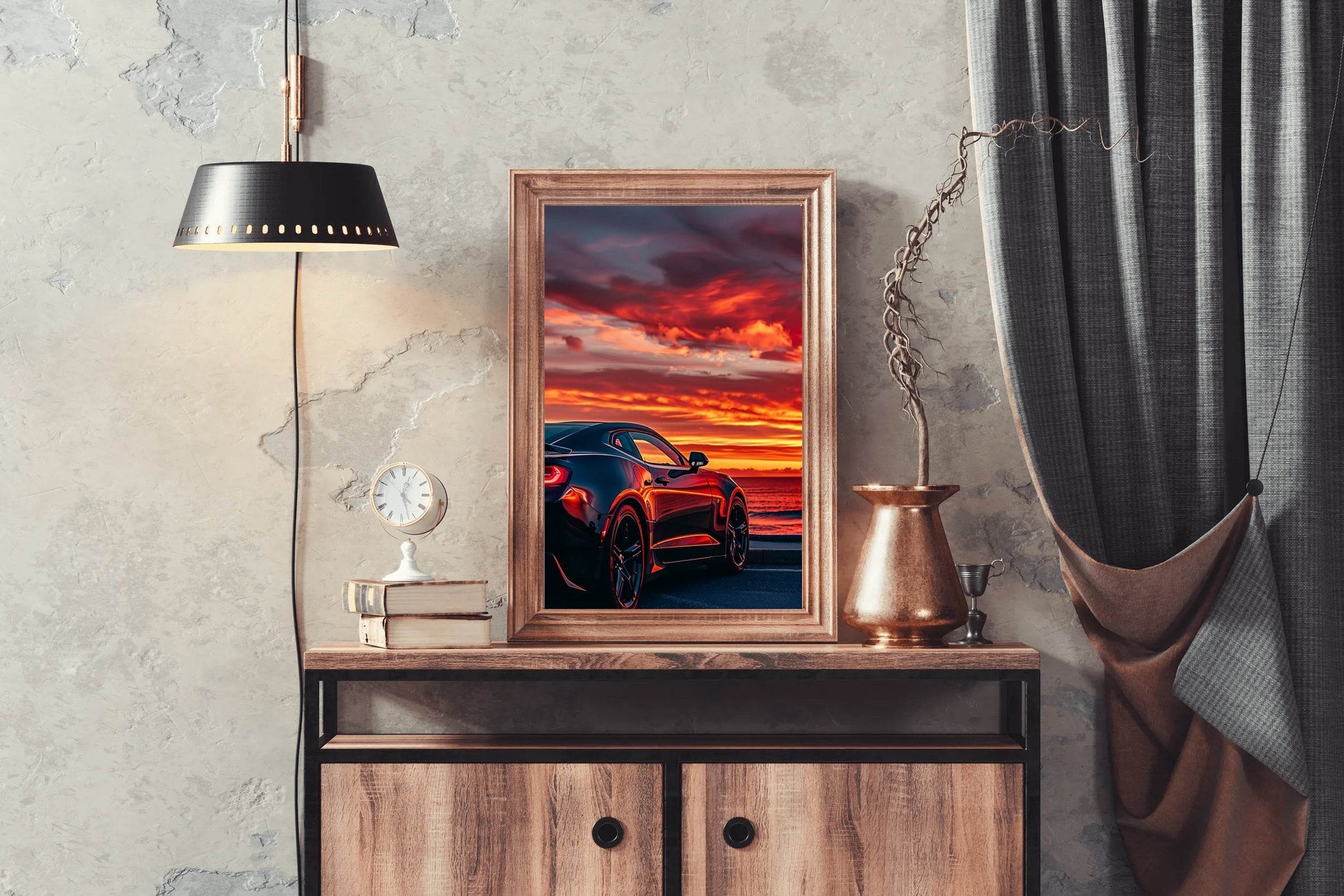 Black Camaro Sunset Wall Art - beink online art store