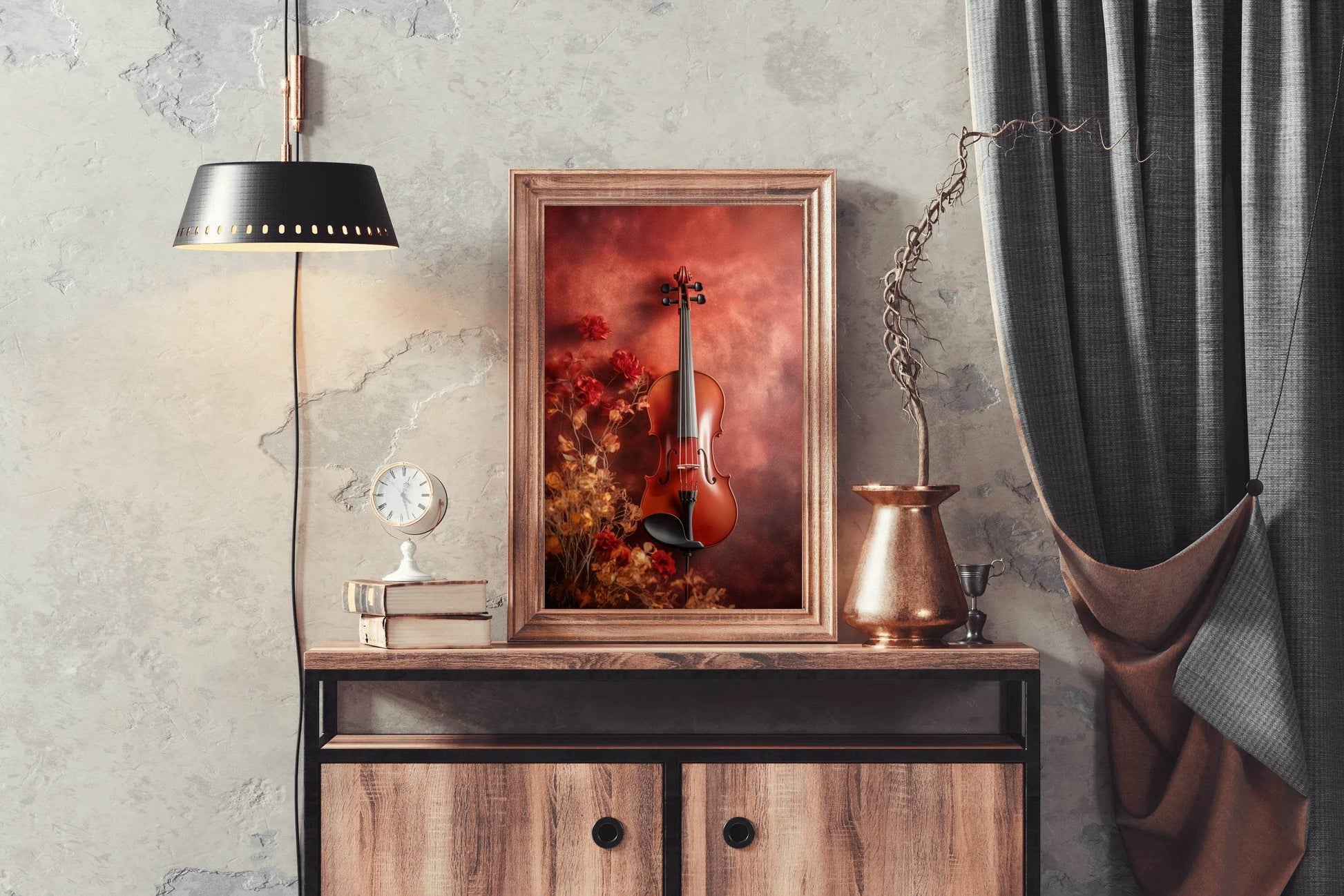 Old Red Wood Violin Wall Art - beink online art store
