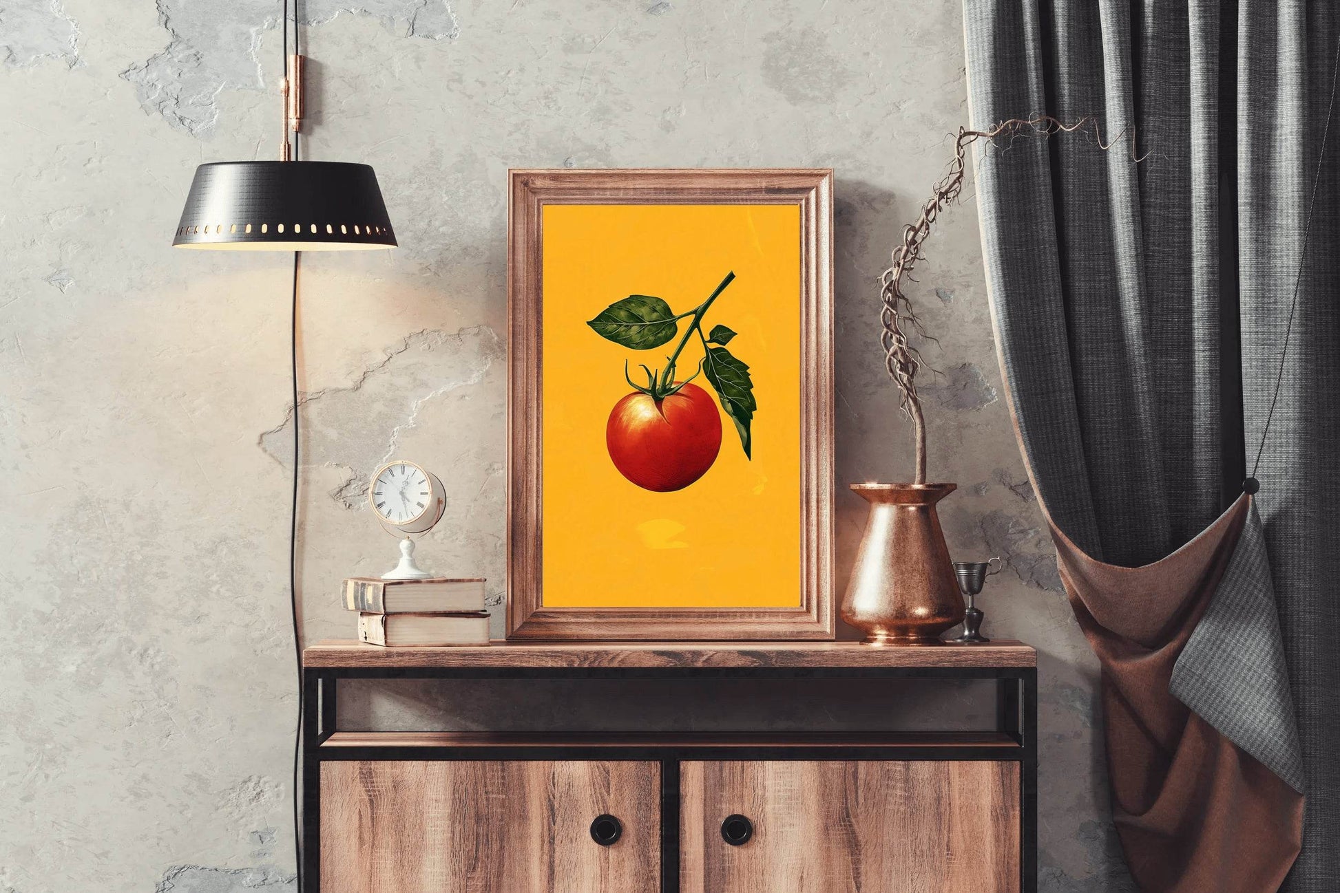 Drawing of Tomato With a Leaf Wall Art - beink online art store