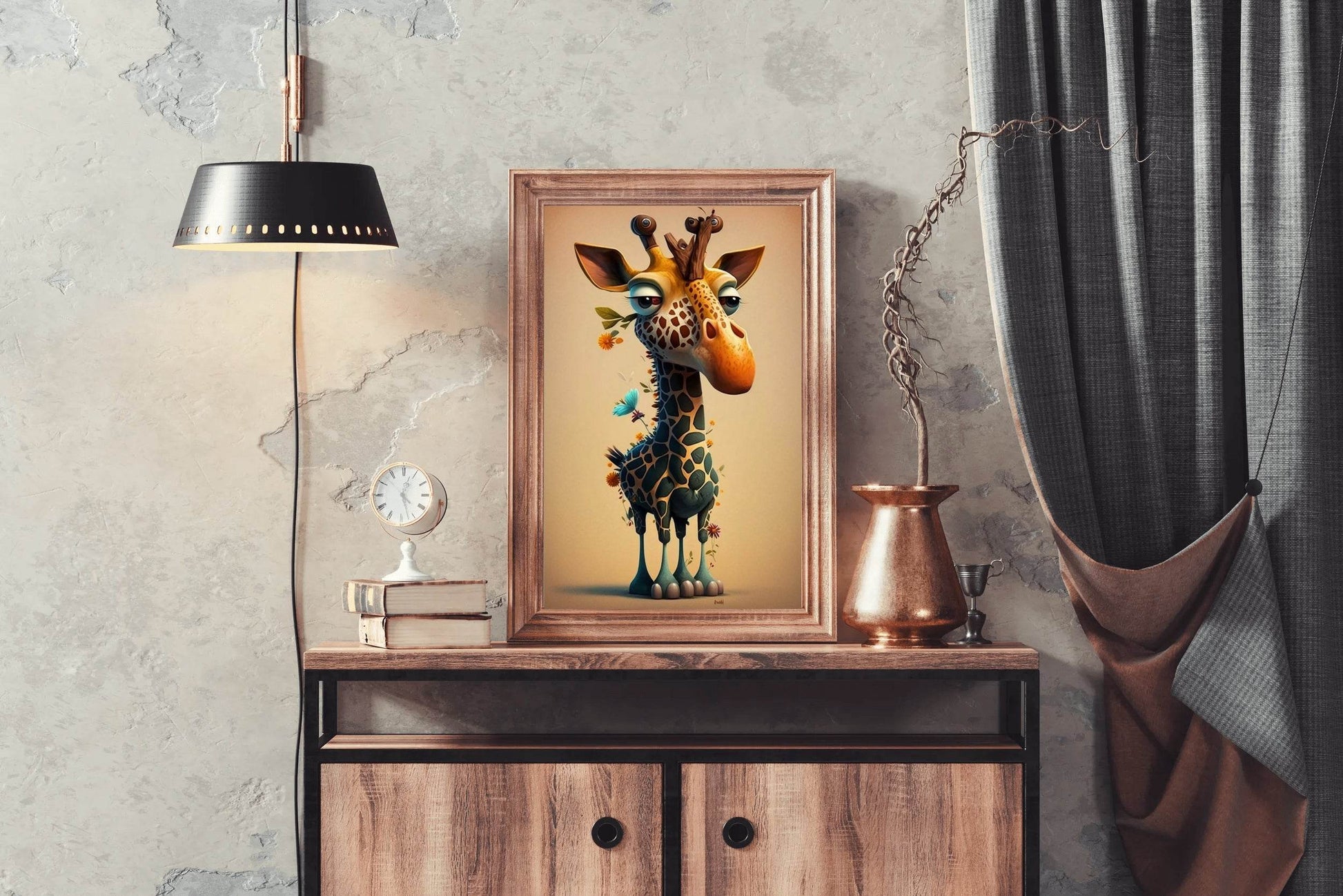 Cartoon Giraffe With Flower Animal Wall Art - beink online art store