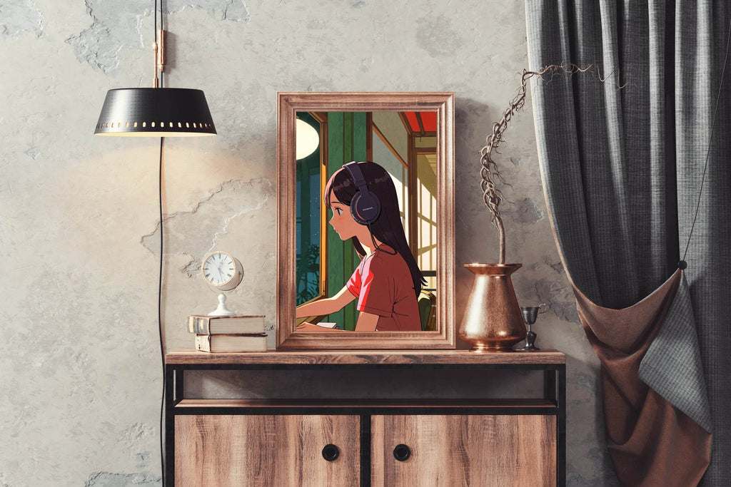 A Girl with Headphones on Anime Wall Art - beink online art store