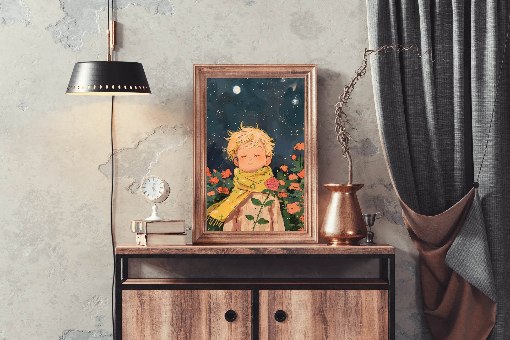 Cartoon Boy Standing in Winter Night - beink online art store