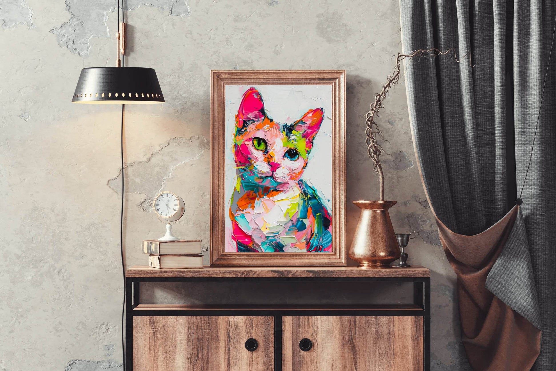 Hand Painted Illustration of Colorful Cat - beink online art store