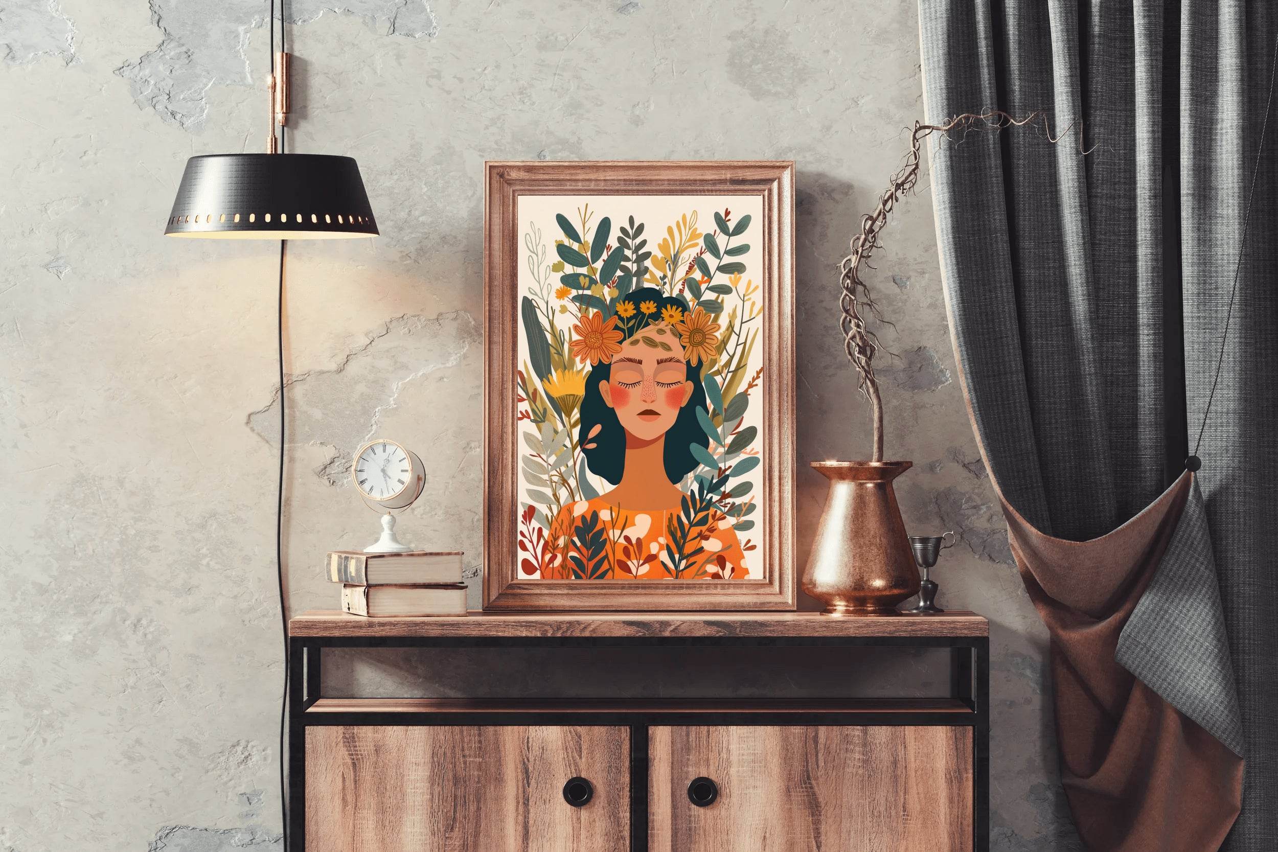 Woman with a Flower Crown on Her Head ArtWork - beink online art store
