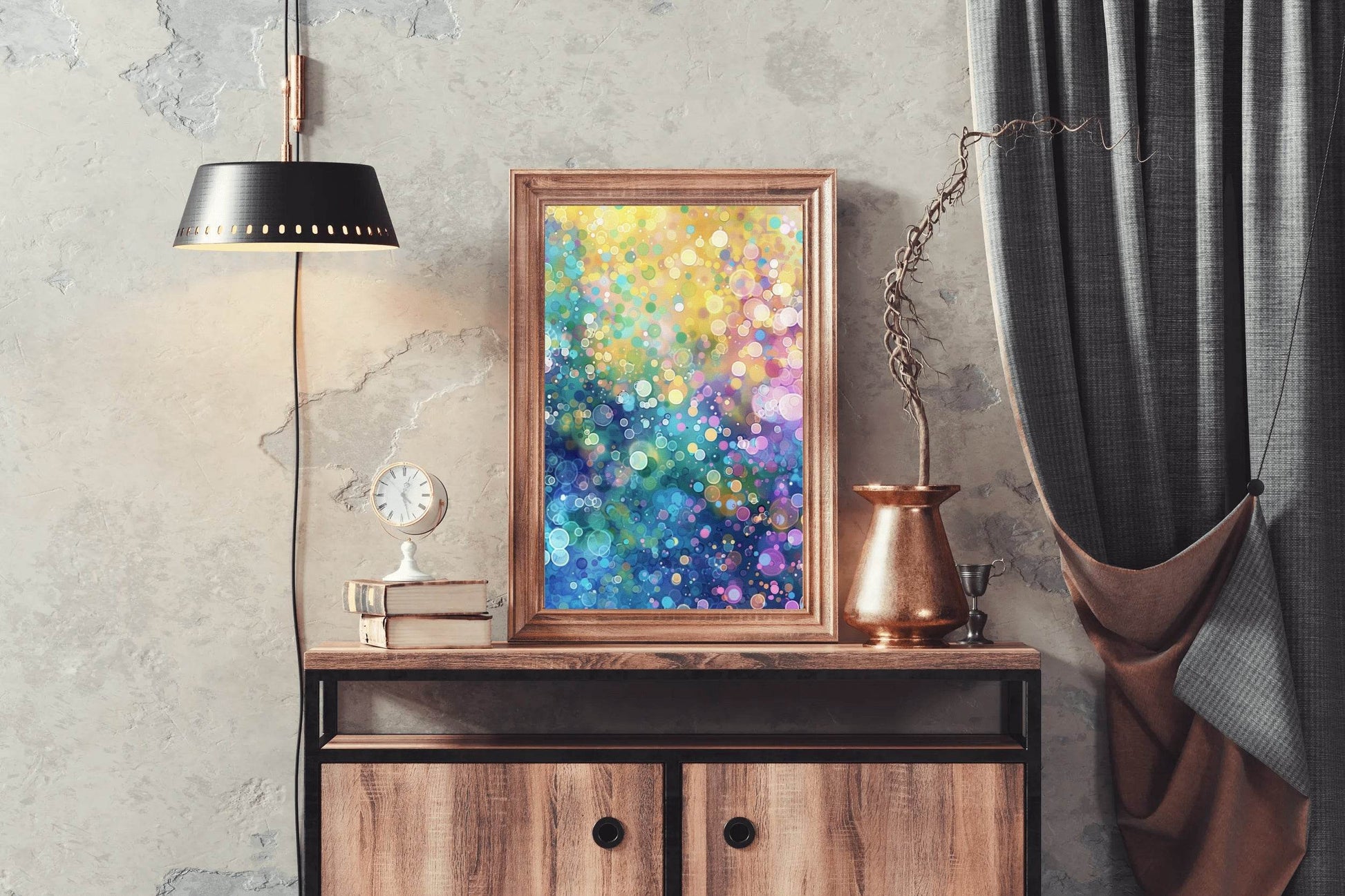 Colorful Neon Dots Digital Art - beink online art store