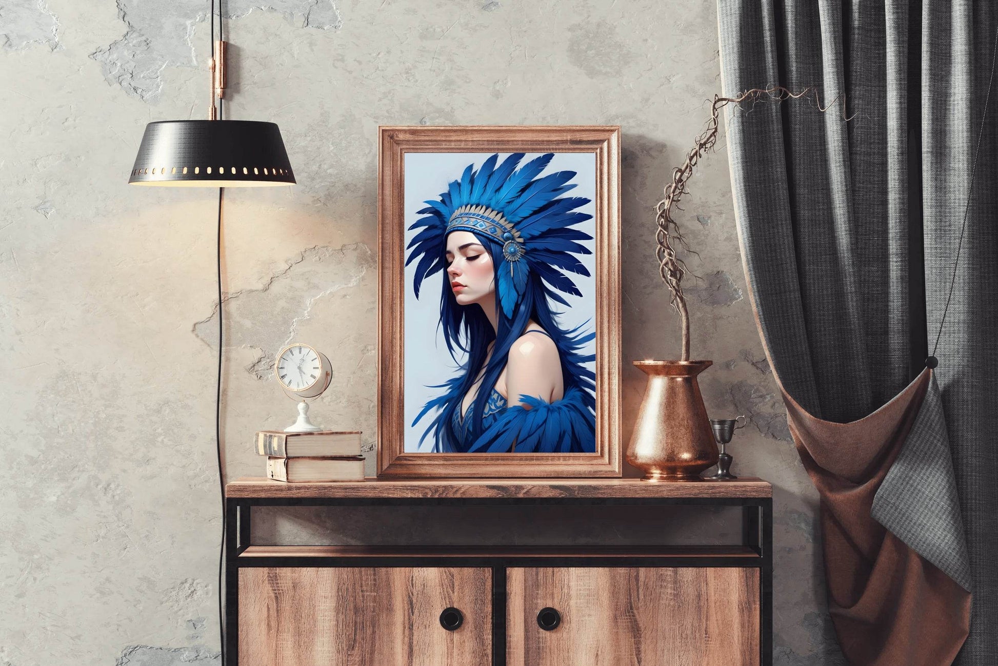 Lady with Blue Feather Wall Art - beink online art store