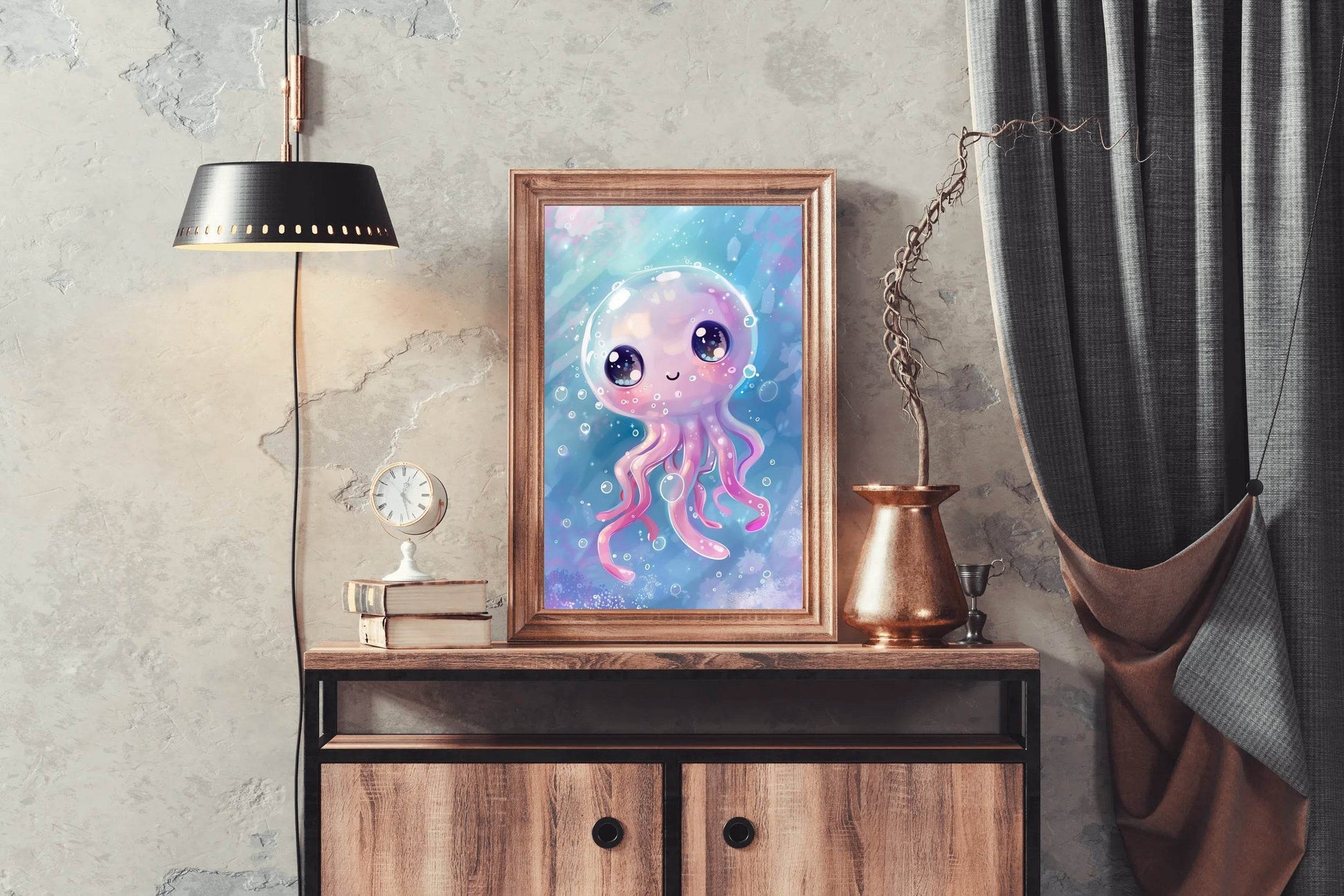 Cartoon Octopus With Bubbles Wall Art - beink online art store