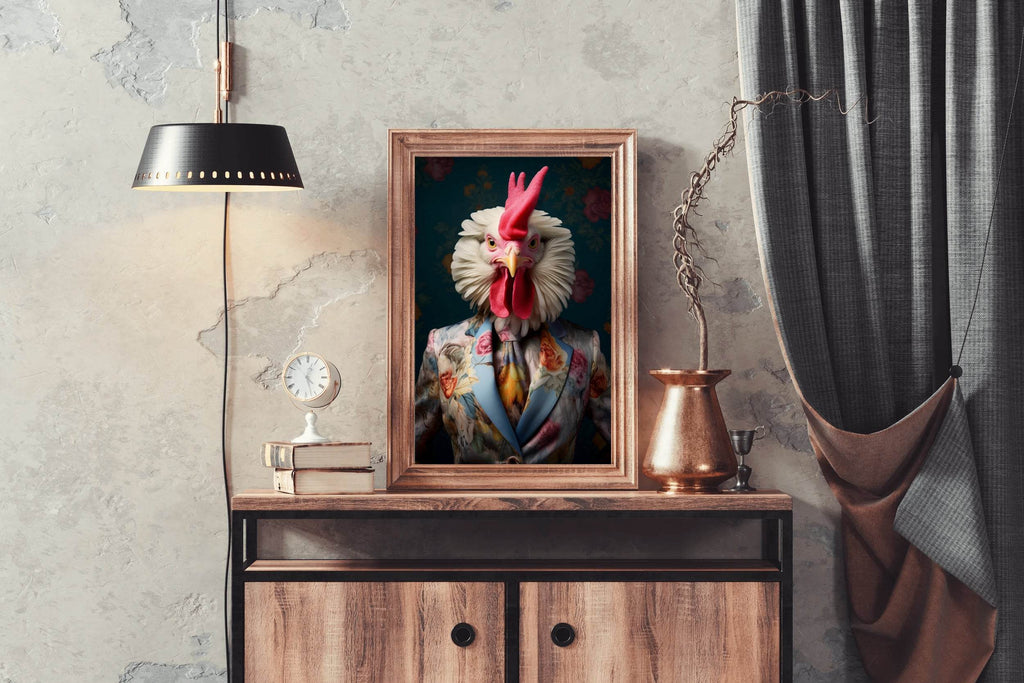 Fashionable Rooster in Party Dress Wall Art - beink online art store