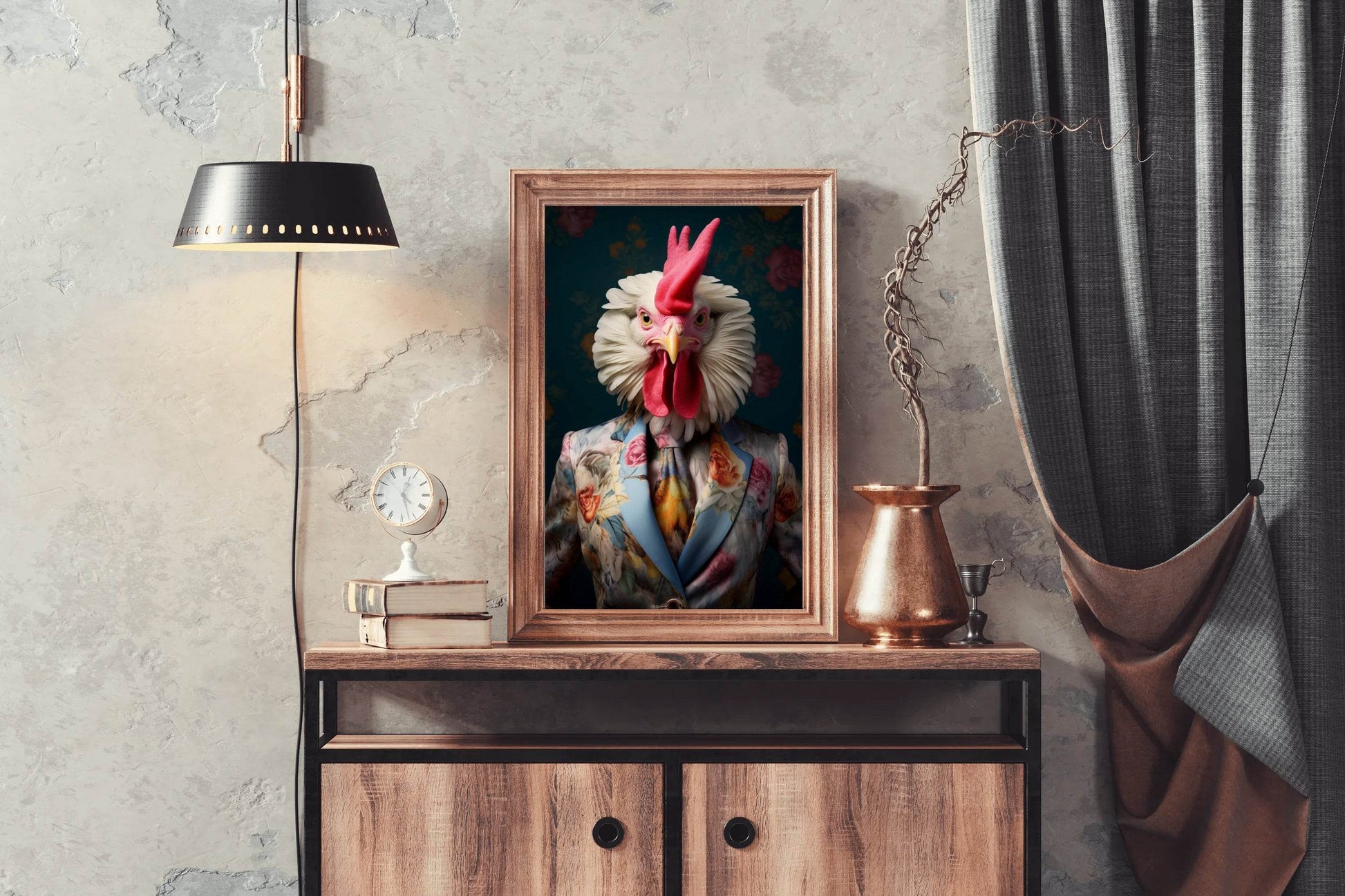 Fashionable Rooster in Party Dress Wall Art - beink online art store
