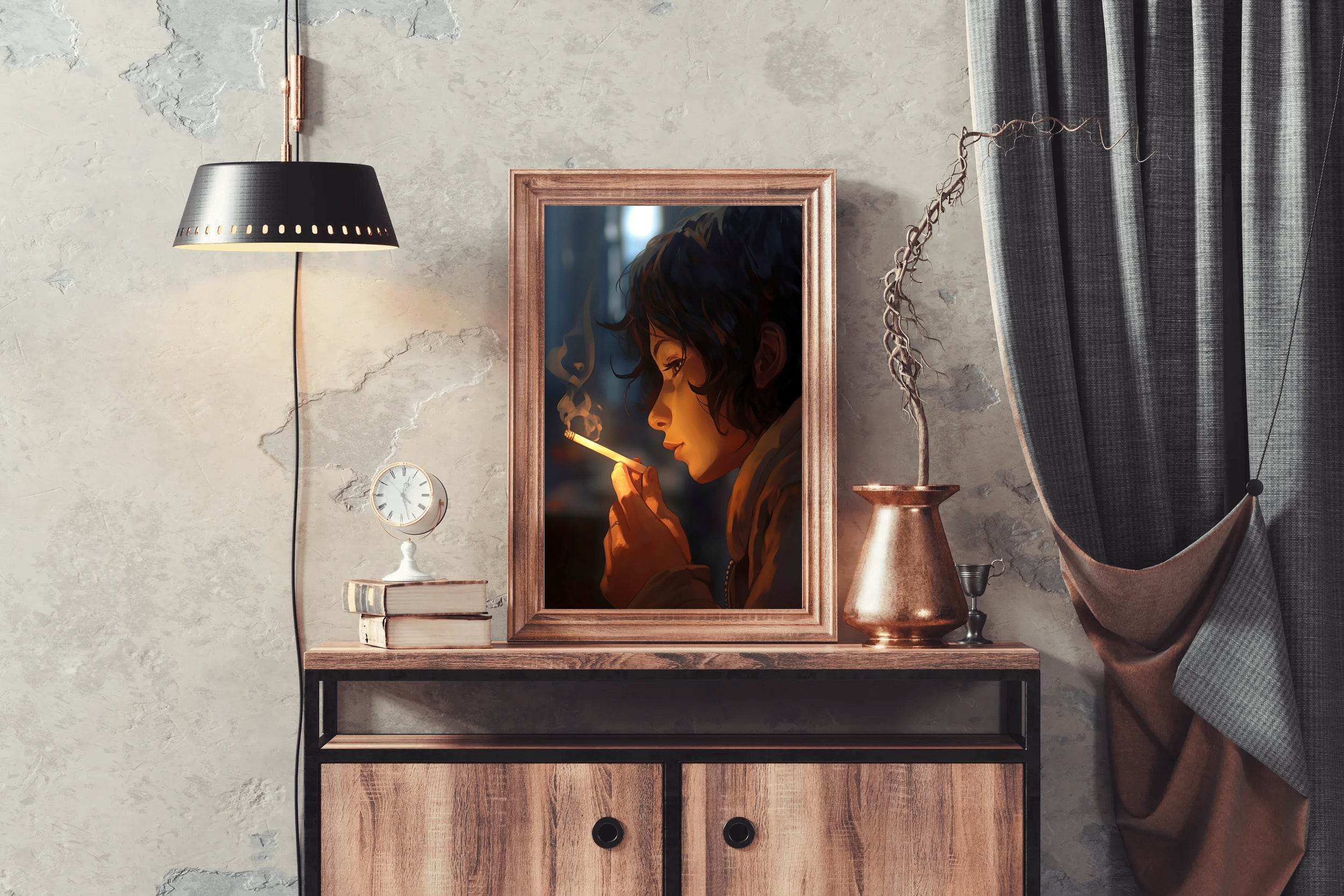 Anime Style Character With Cigarette Wall Art - beink online art store