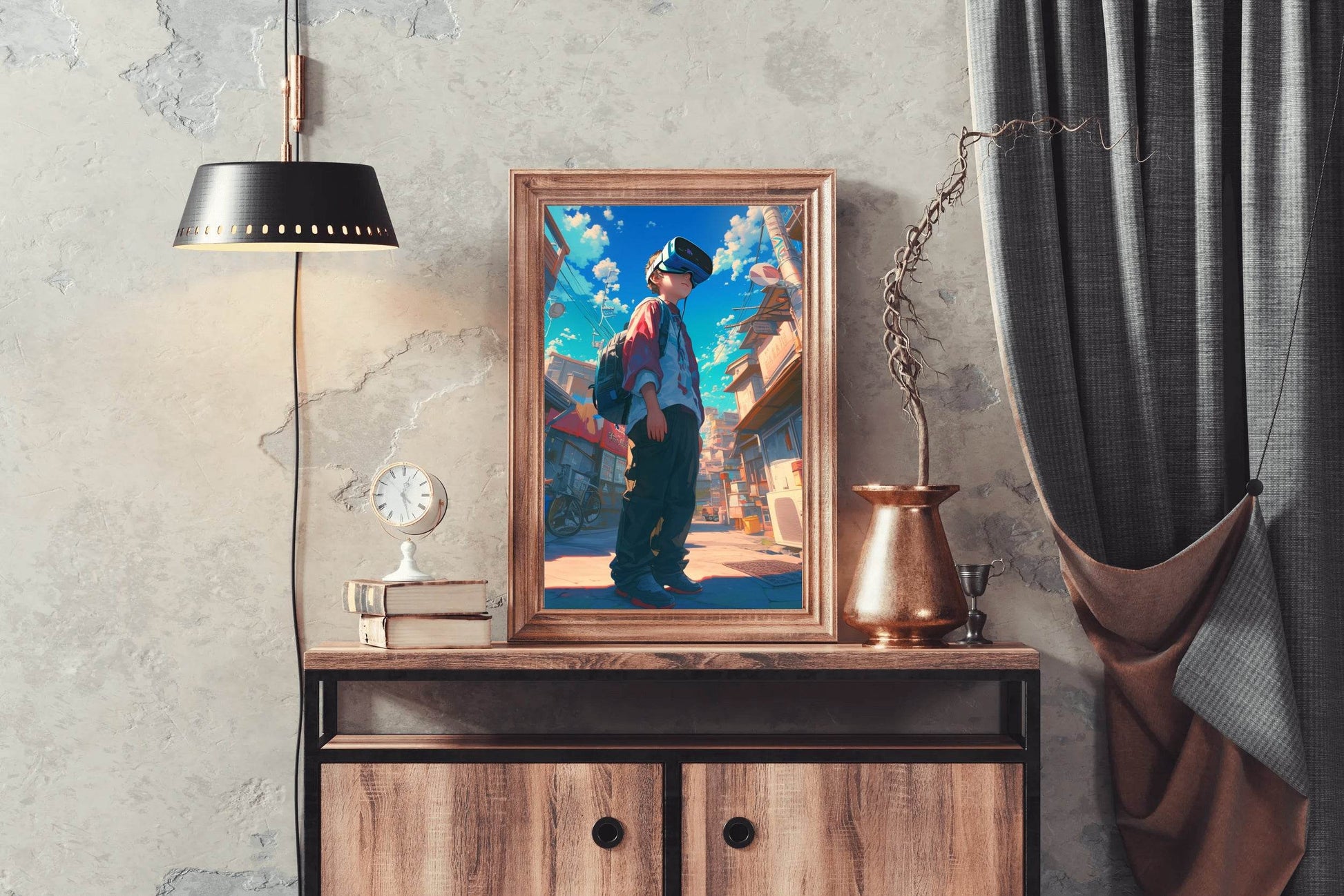 Anime character Using Virtual Reality Glasses Anime Wall Art - beink online art store
