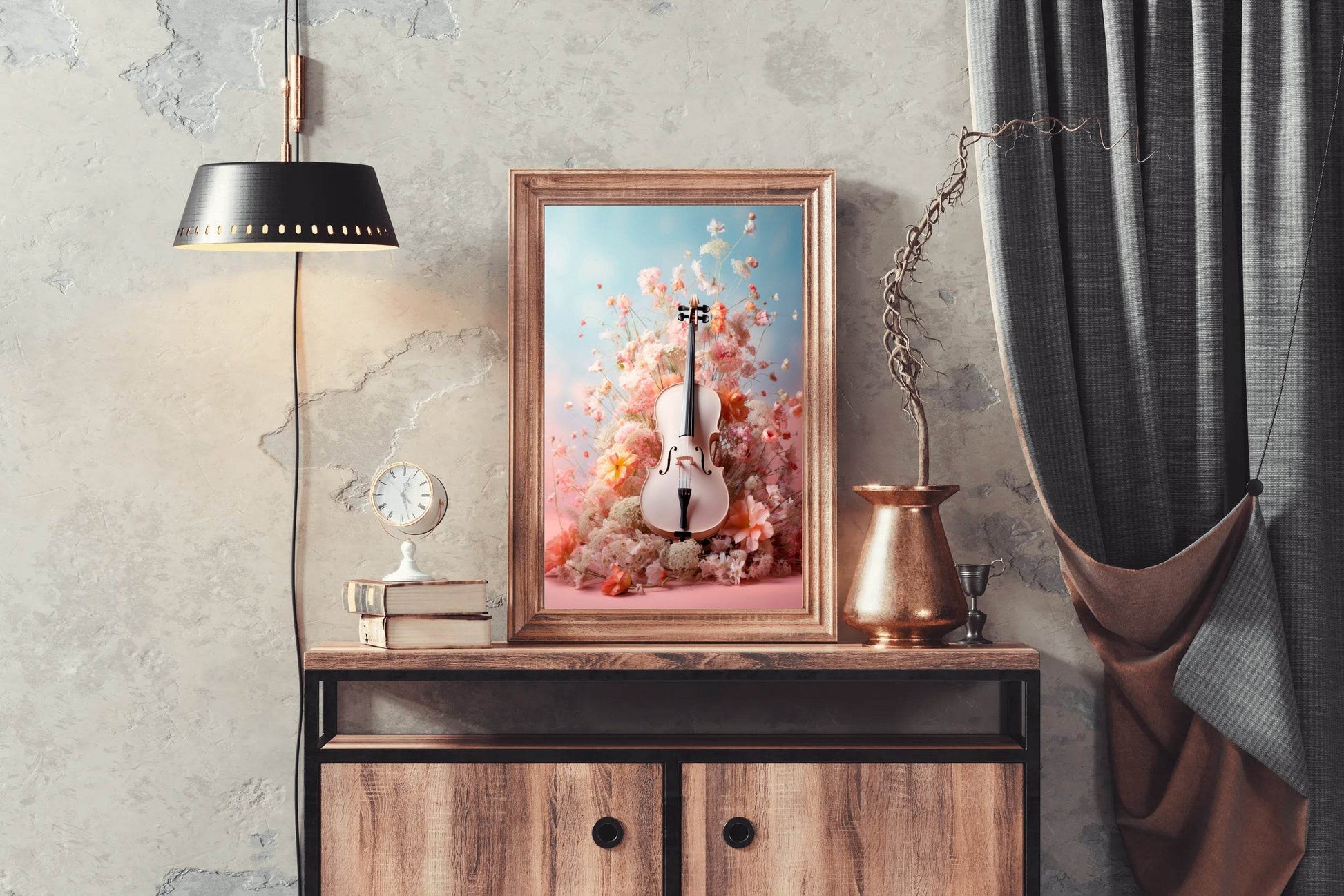 Pink Violin Among Flowers Wall Art - beink online art store