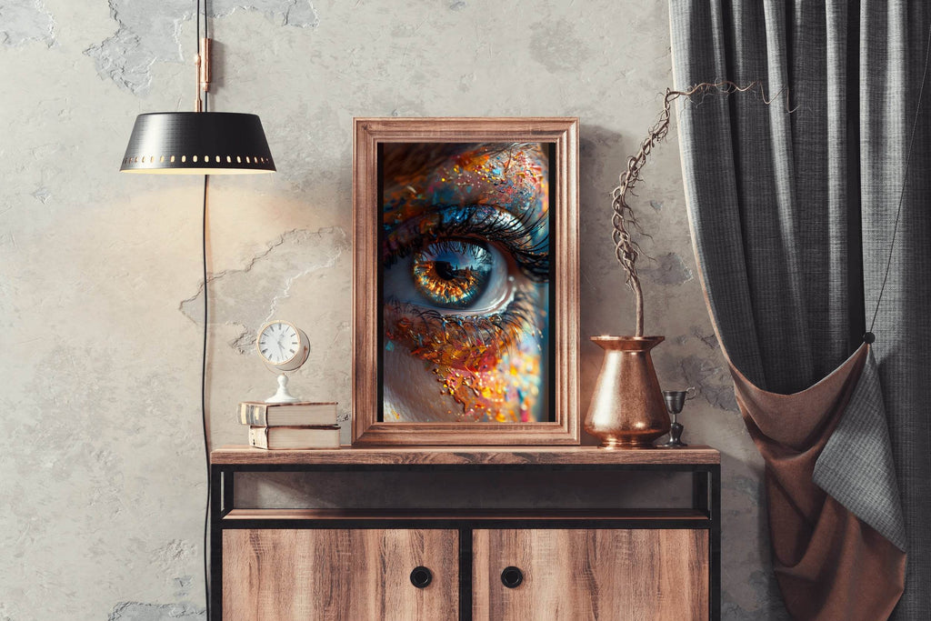 Human Eye Close Up With Colorful Paint Background Digital Art - beink online art store