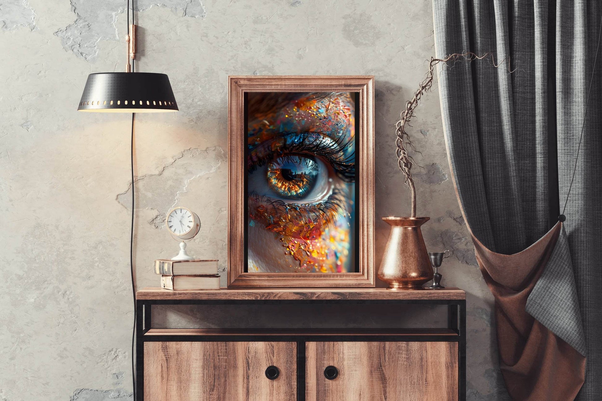 Human Eye Close Up With Colorful Paint Background Digital Art - beink online art store