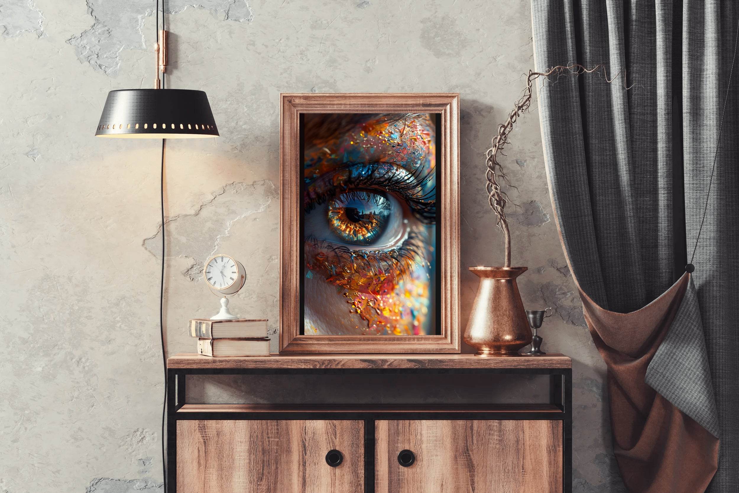 Human Eye Close Up With Colorful Paint Background Digital Art - beink online art store