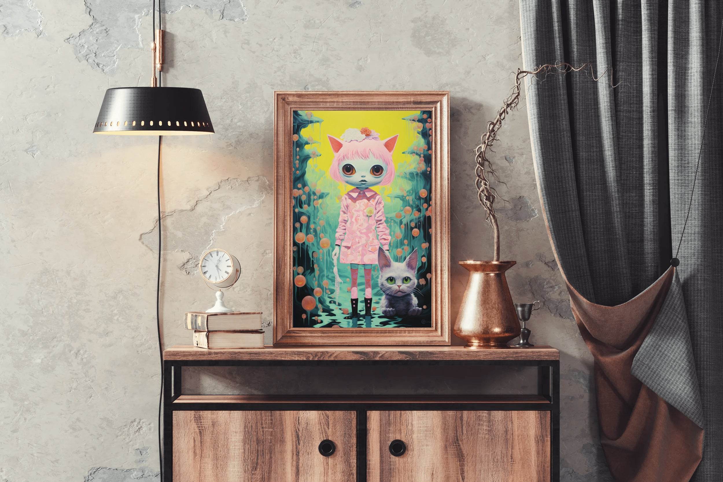 Cat Girl With Pink Hair Wall Art - beink online art store