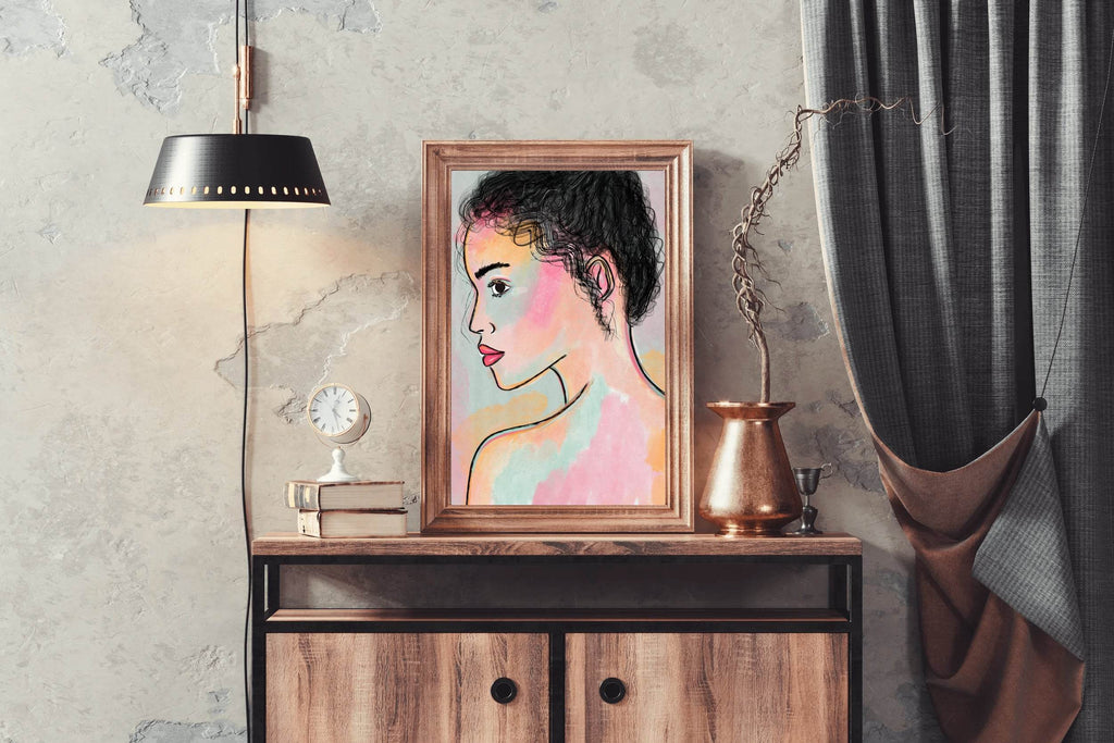 Drawing Of A Woman From Behind With Curly Hair Wall Art - beink online art store