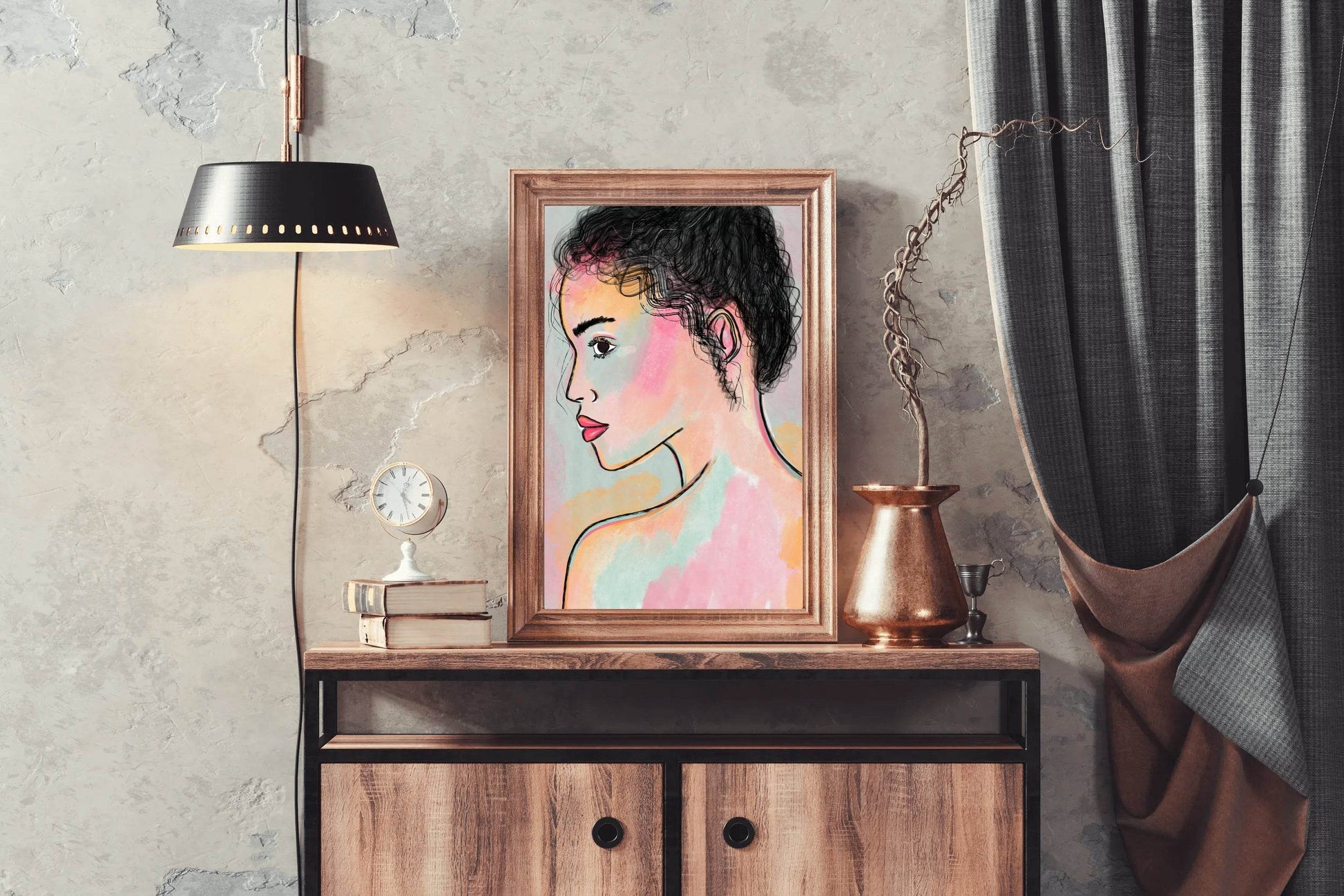 Drawing Of A Woman From Behind With Curly Hair Wall Art - beink online art store