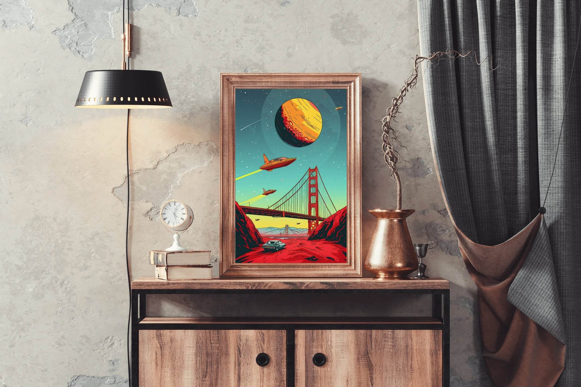 Imaginary Drawing of A Spaceship Crossing The Bridge Wall Art - beink online art store