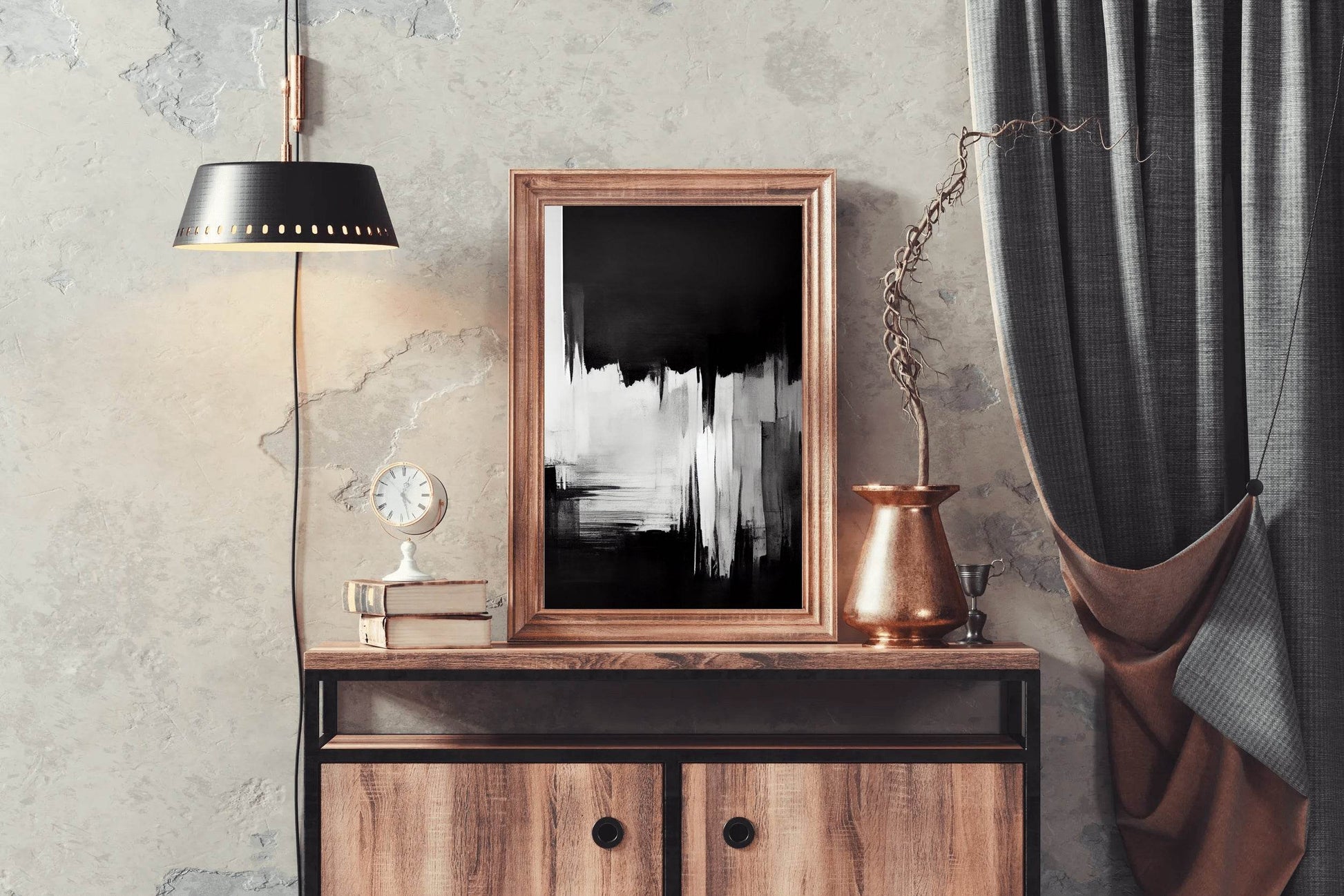 Black and White Brush Strokes Abstract Wall Art - beink online art store