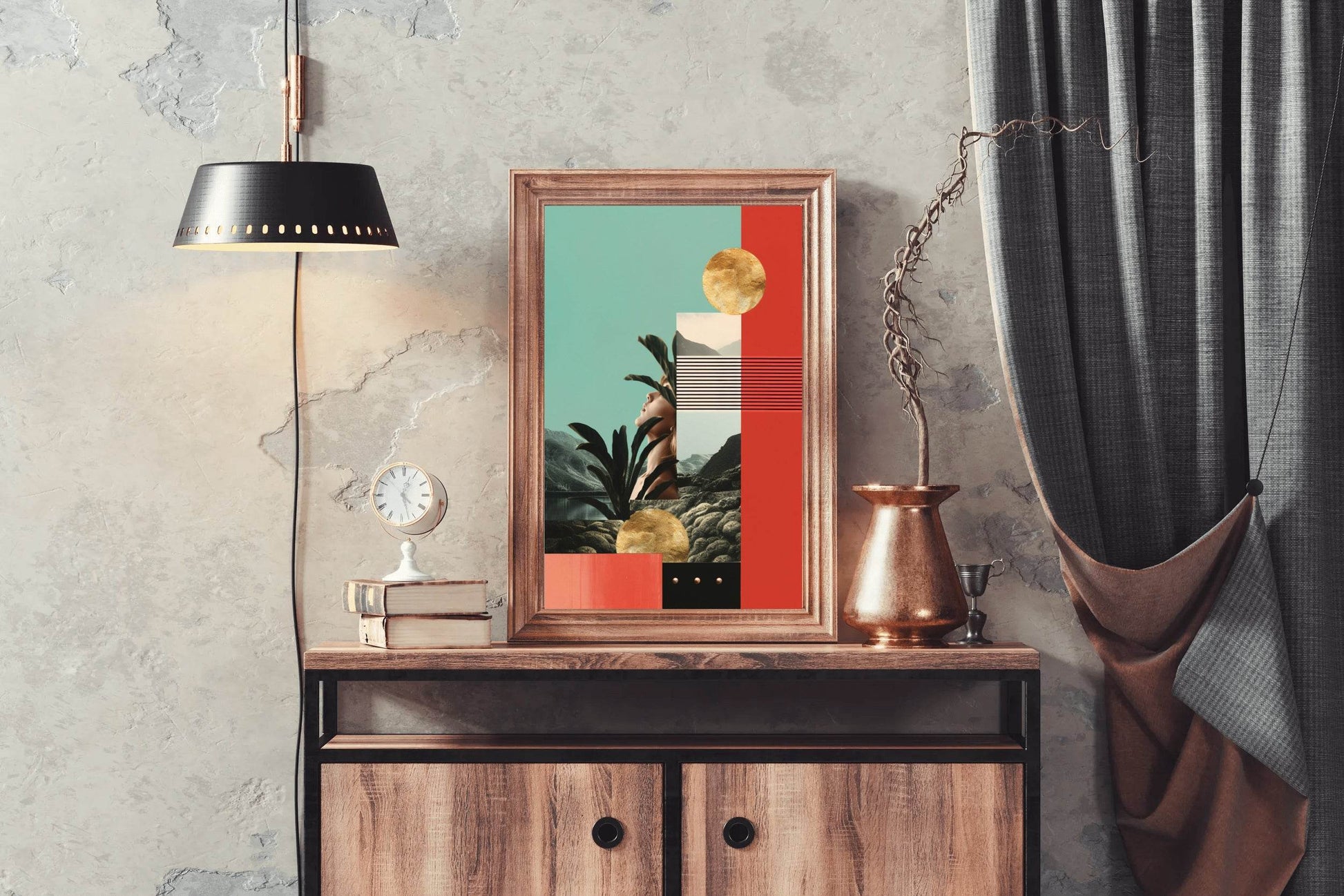 Girl Behind Geometric Shape Abstract Wall Art - beink online art store