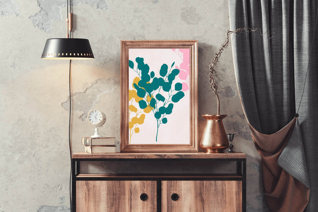 Tree Branch With Blue And Yellow Leaves Wall Art - beink online art store