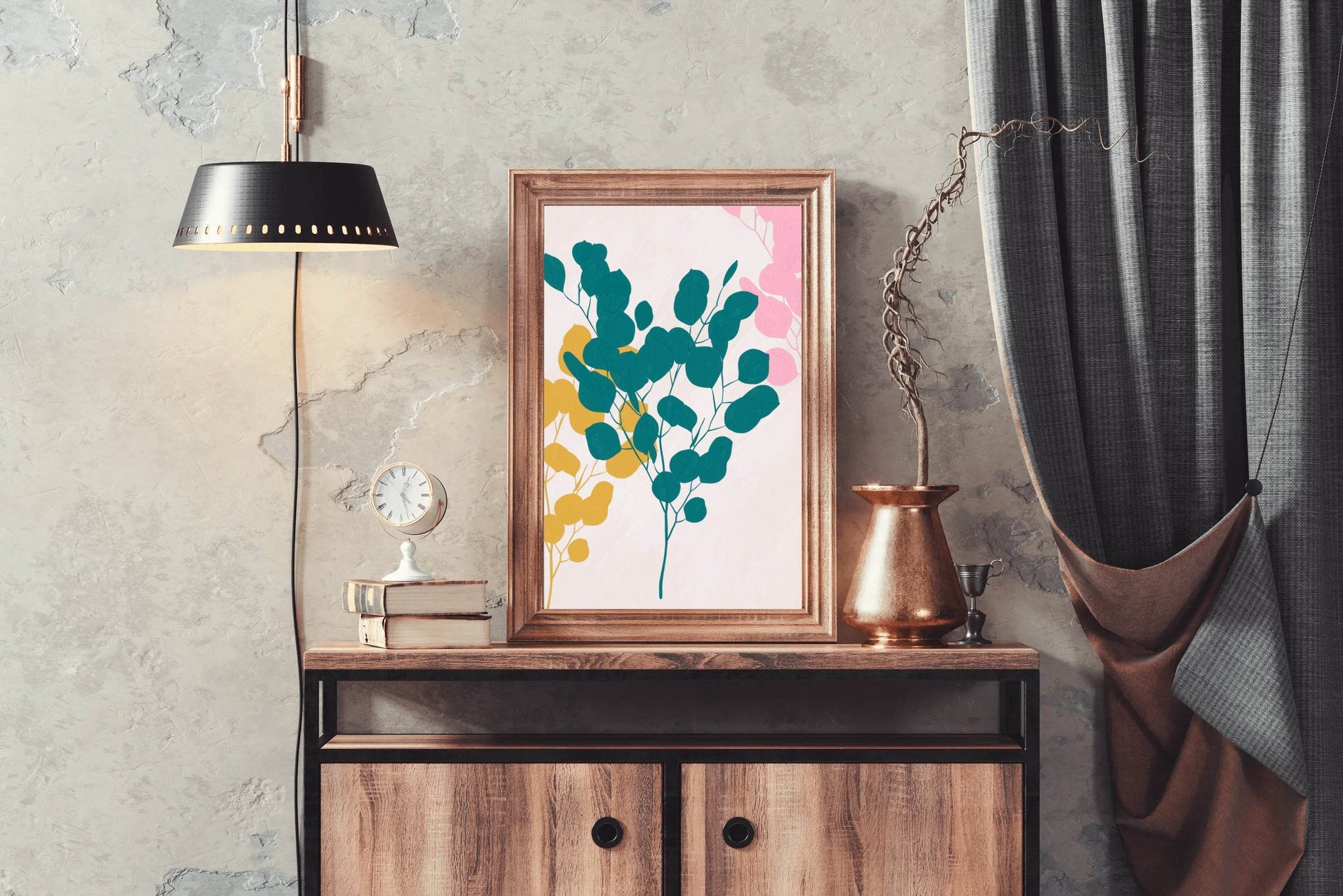 Tree Branch With Blue And Yellow Leaves Wall Art - beink online art store