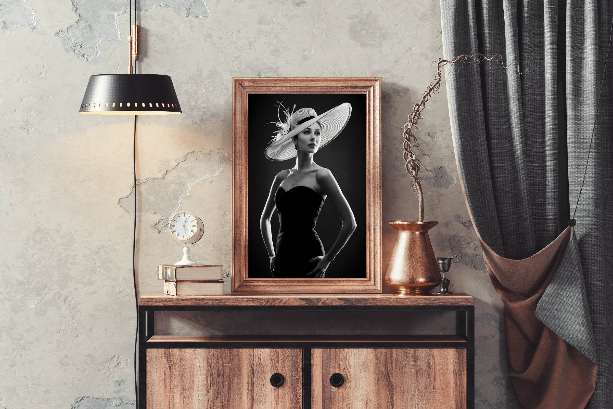Elegant Women with Hat Black & White Wall Art - beink online art store