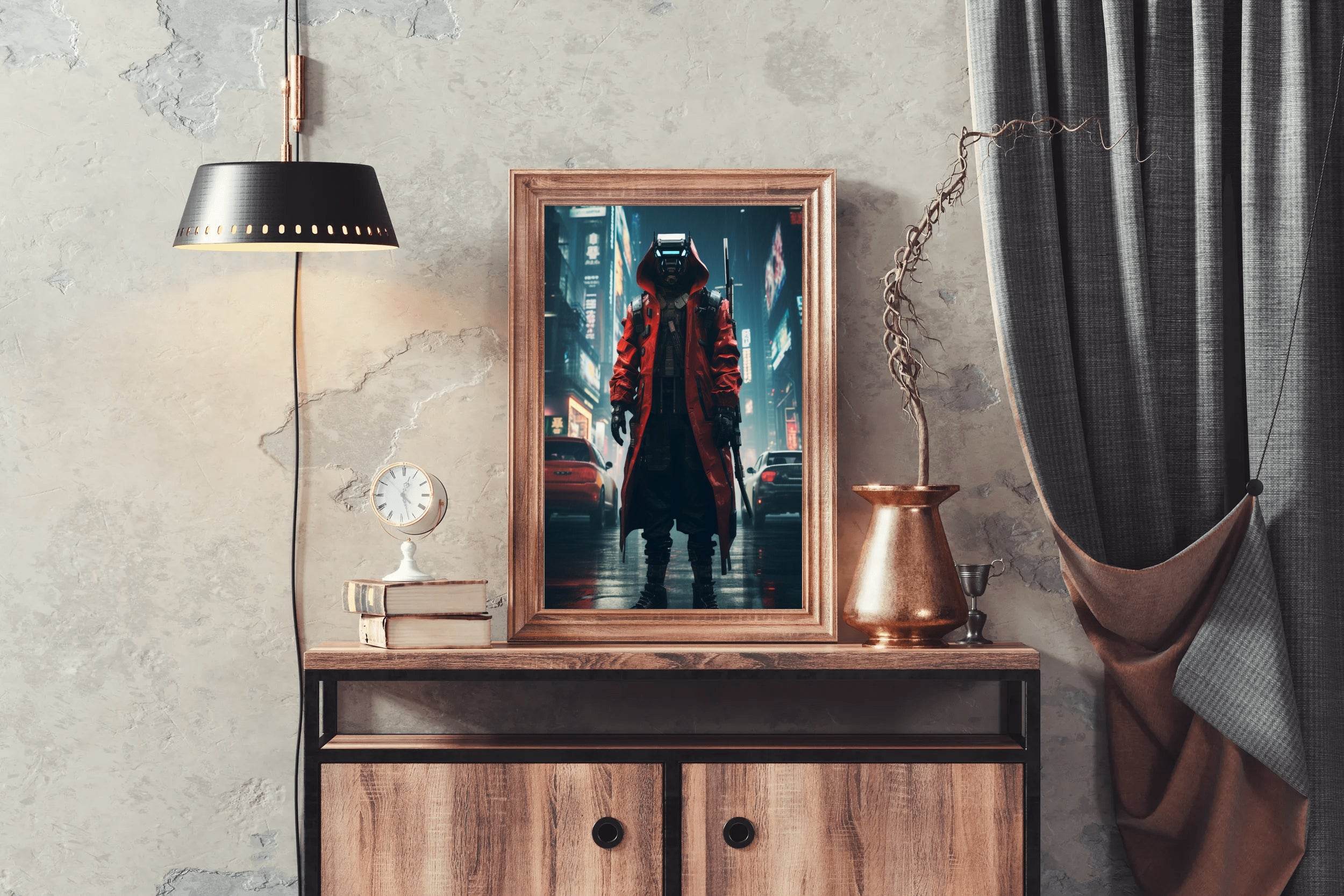 Cyberpunk Warrior In Urban Scenery Anime Wall Art - beink online art store