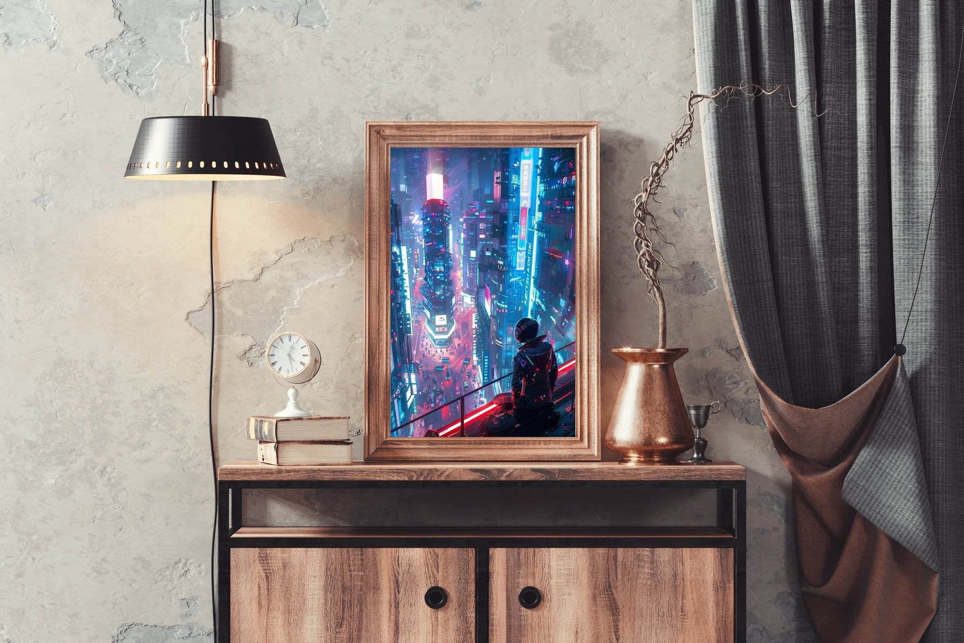 Cyberpunk City Street Neon Lights Wall Art - beink online art store