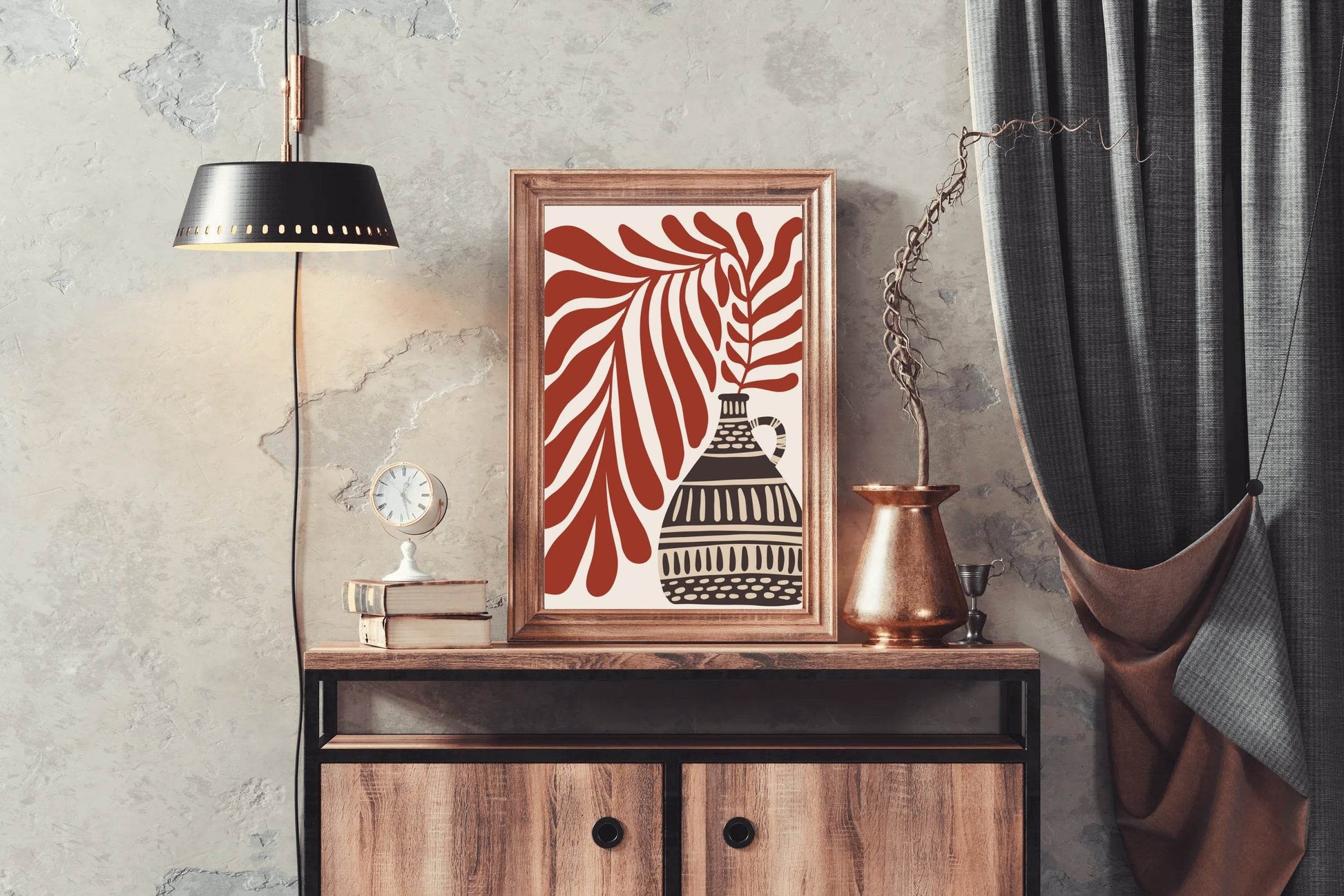 Abstract Patterned Vase and Leaf ArtWork - beink online art store