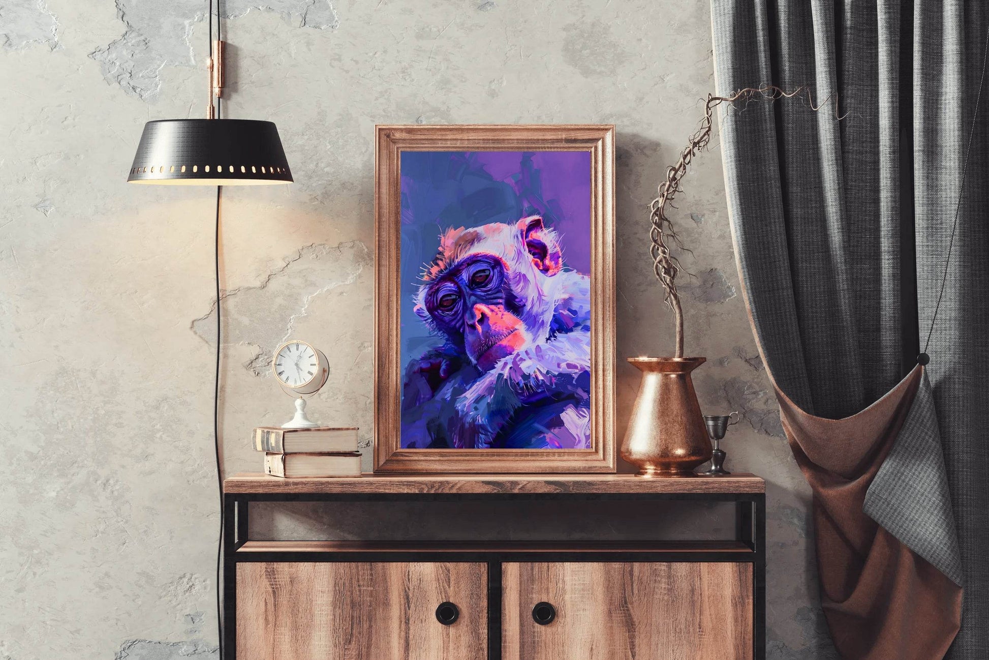 Purple Painting of Japanese Monkey - beink online art store