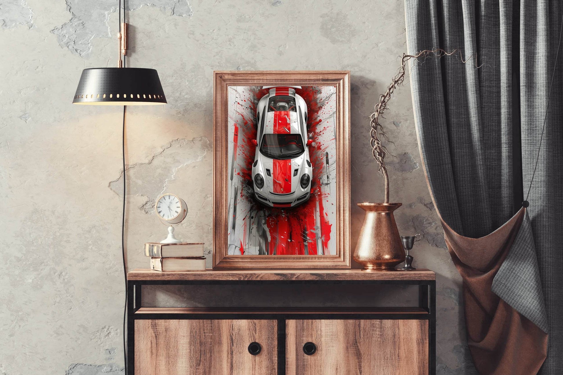 Porsche Cayman Red Line Wall Art - beink online art store