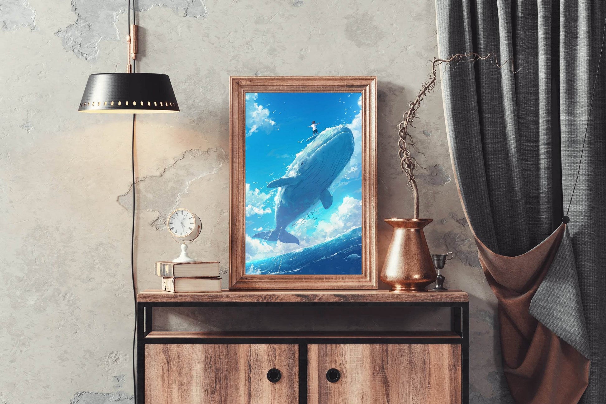 Painting of a Man Riding a Whale - beink online art store