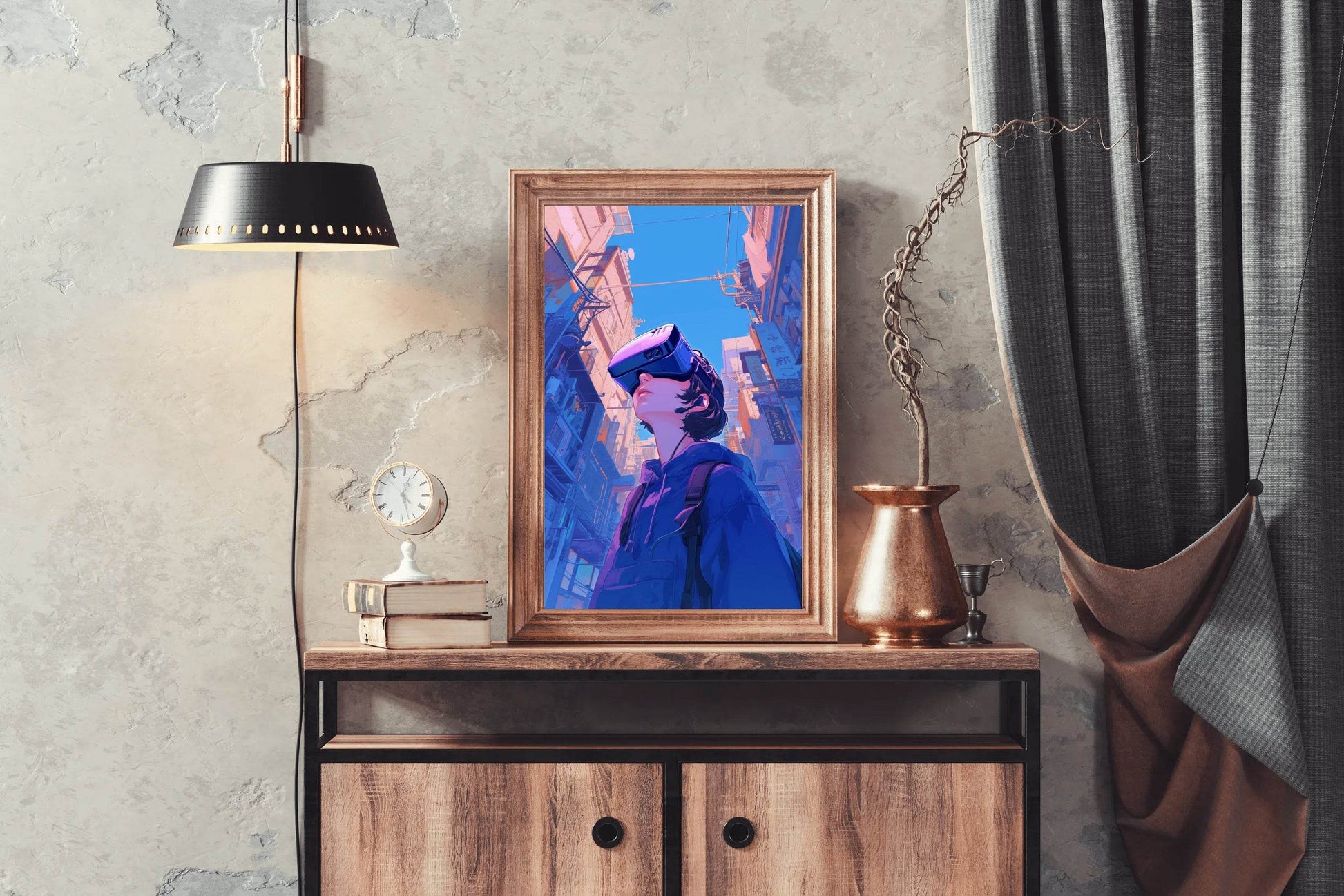 Anime Character with Virtual Reality Glasses Wall Art - beink online art store