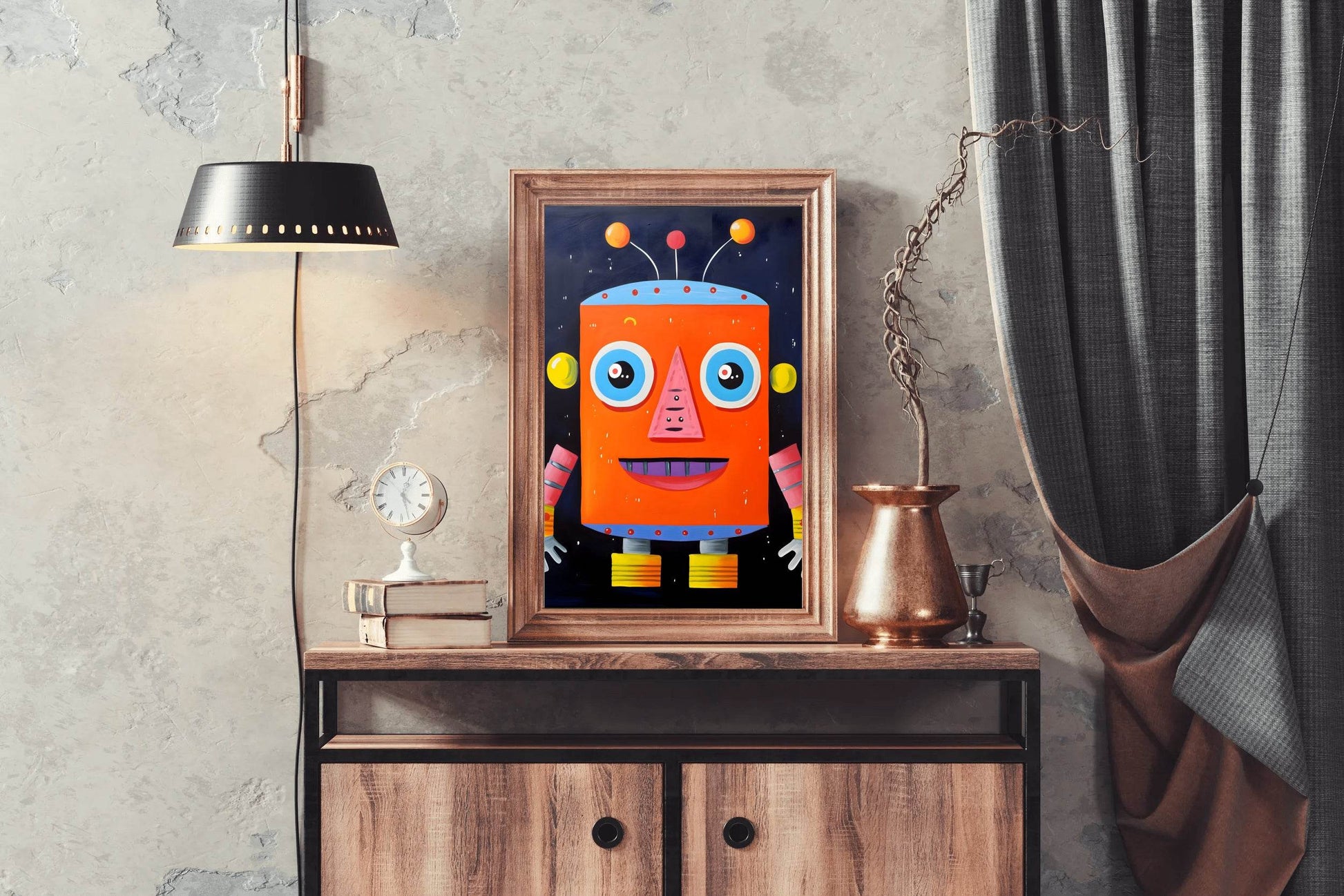 Paper Drawing of Red Smiling Robot - beink online art store