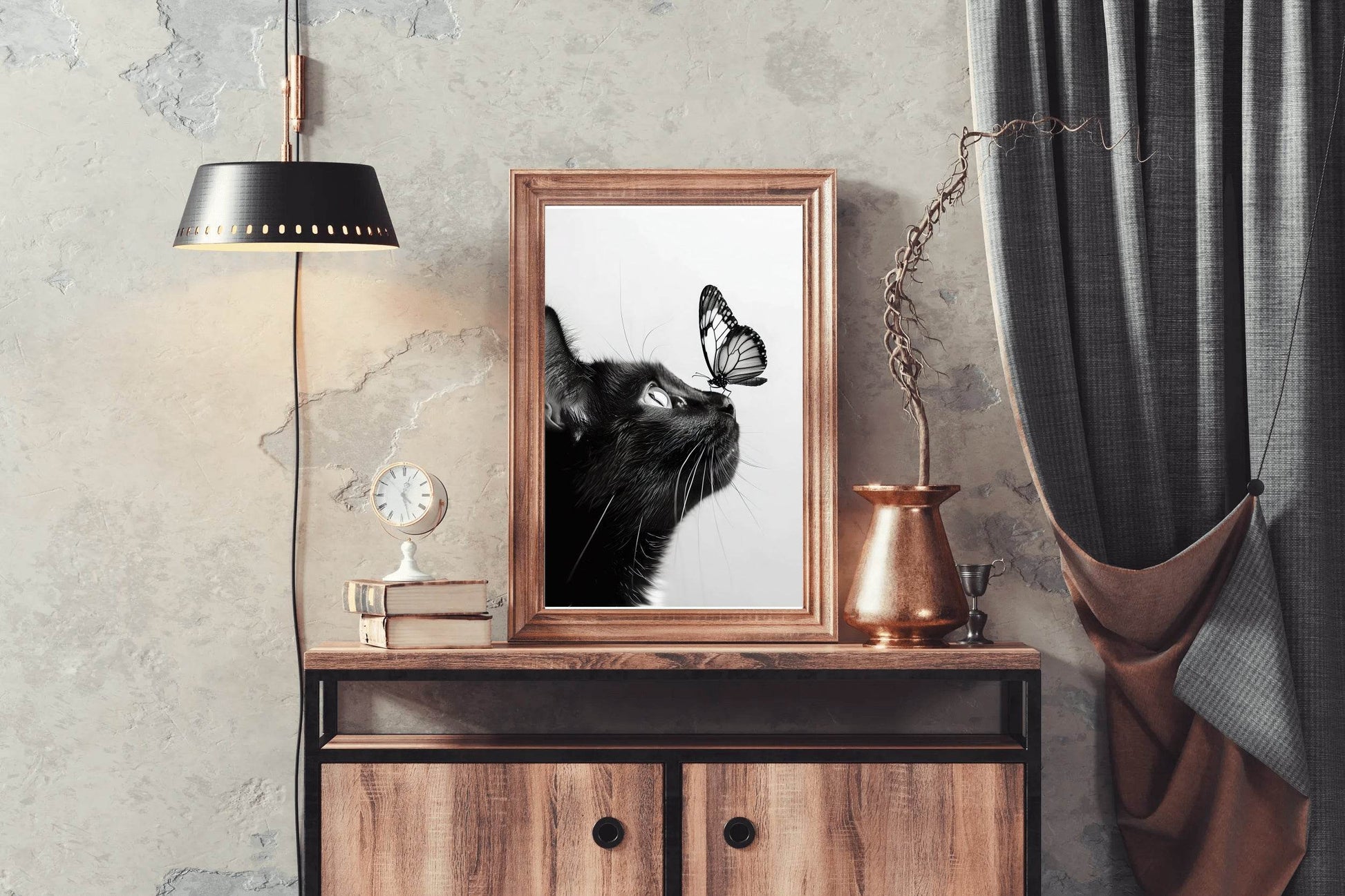 Butterfly on Black Cat Nose - beink online art store
