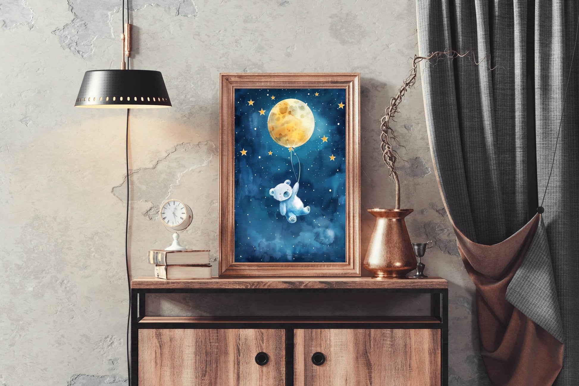 Flying Teddy Bear With Yellow Balloon - beink online art store