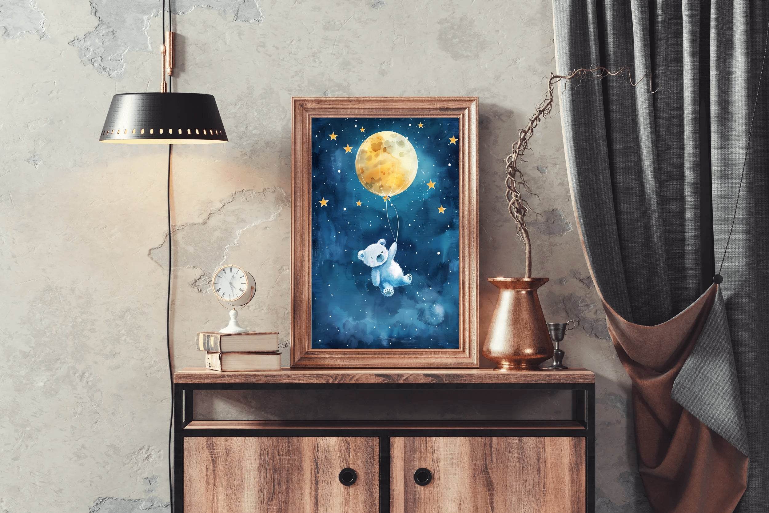 Flying Teddy Bear With Yellow Balloon - beink online art store