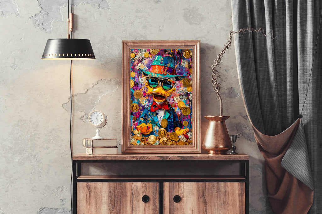 Donuld Duck with Money Around Wall Art - beink online art store