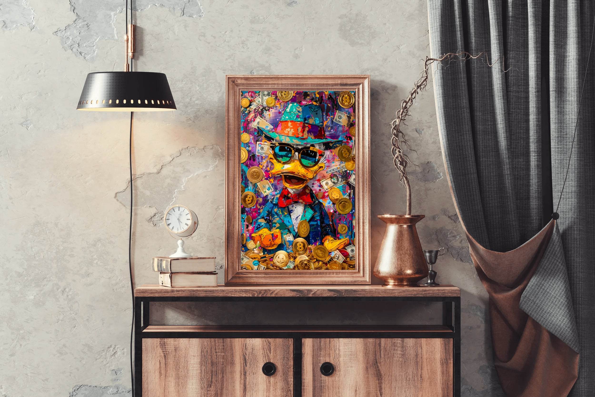 Donuld Duck with Money Around Wall Art - beink online art store