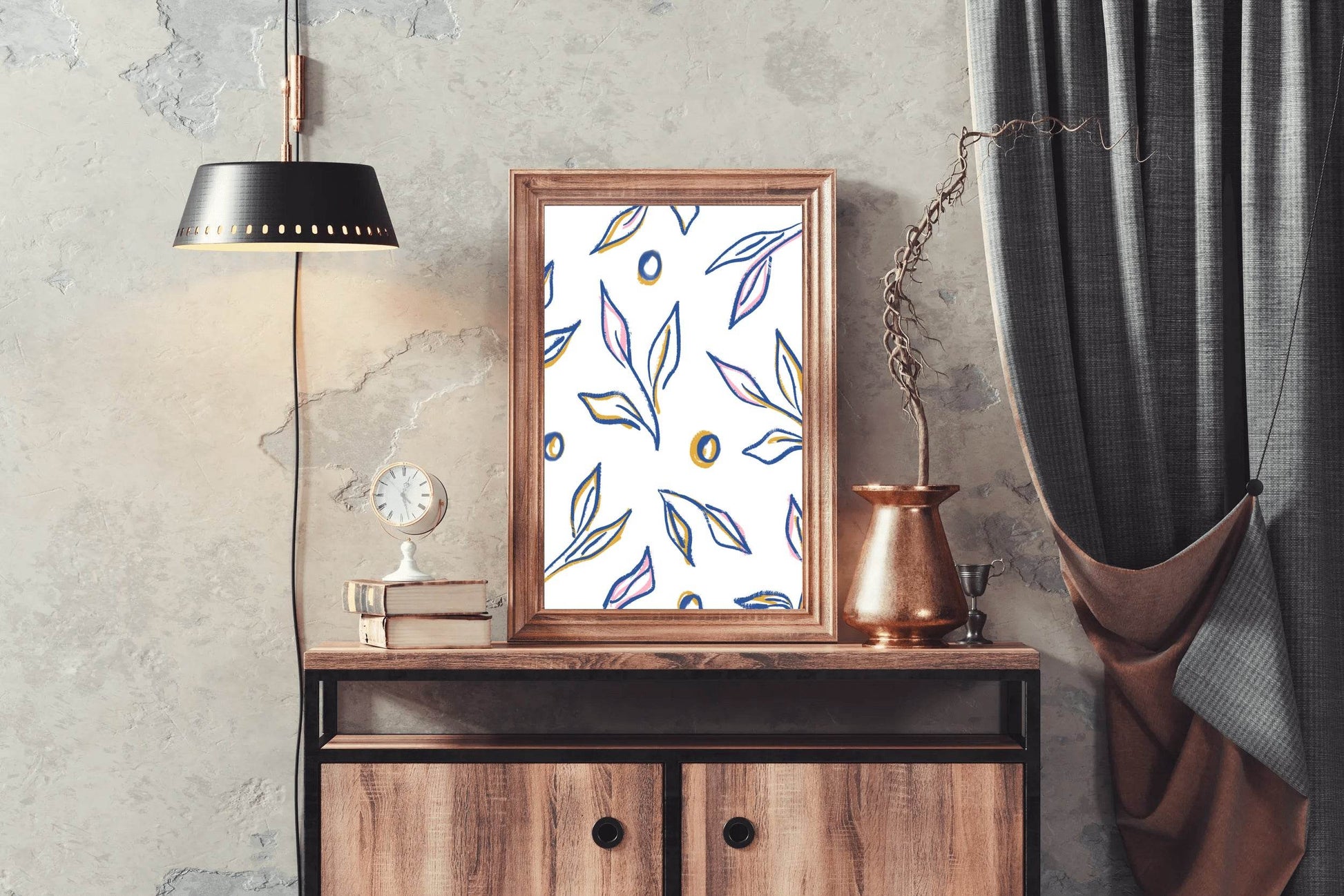 The Leaves of The Blue Boho Plant Wall Art - beink online art store