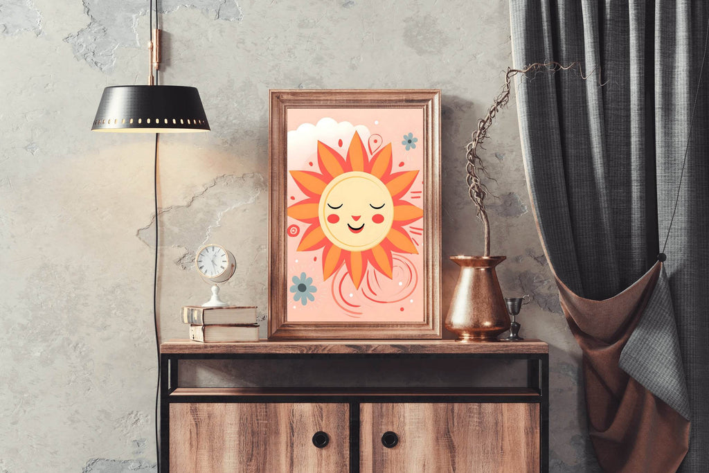 Painting of Shy Sun With Cloudy Background - beink online art store