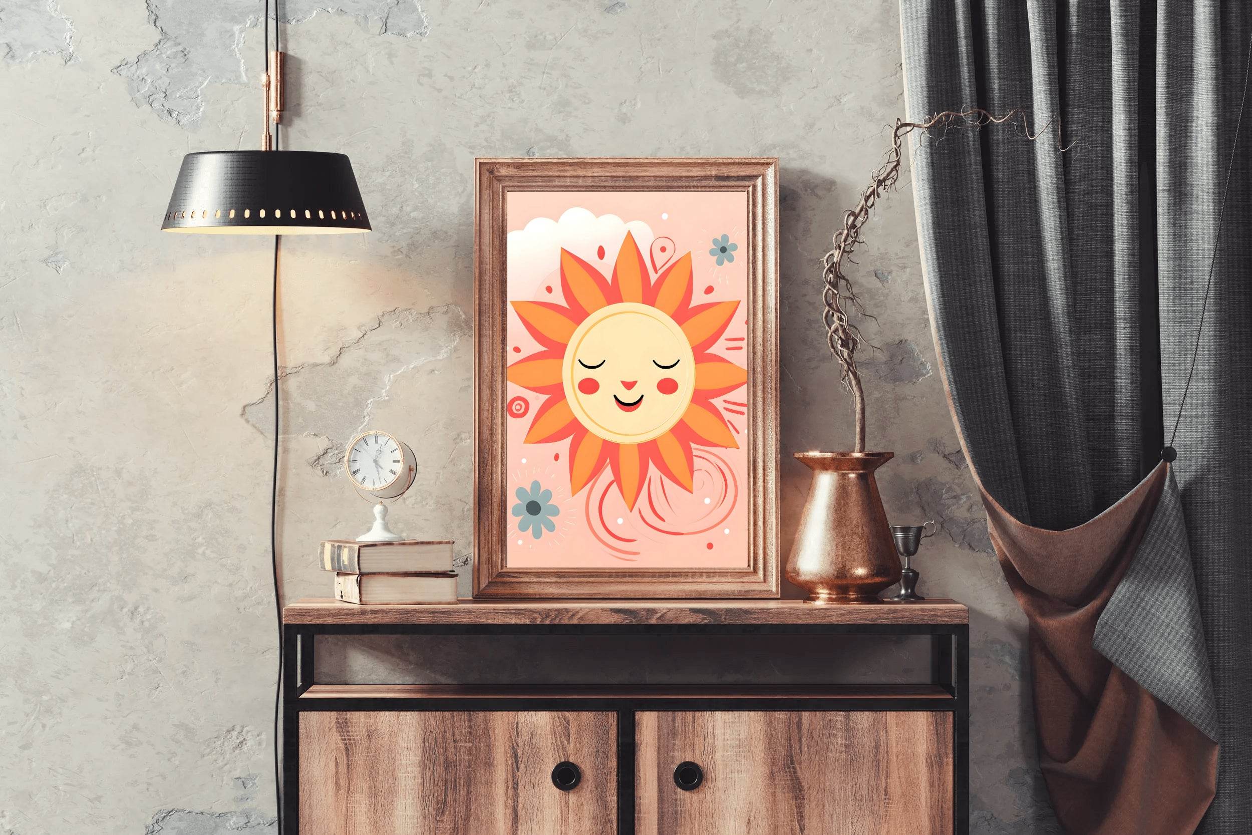 Painting of Shy Sun With Cloudy Background - beink online art store