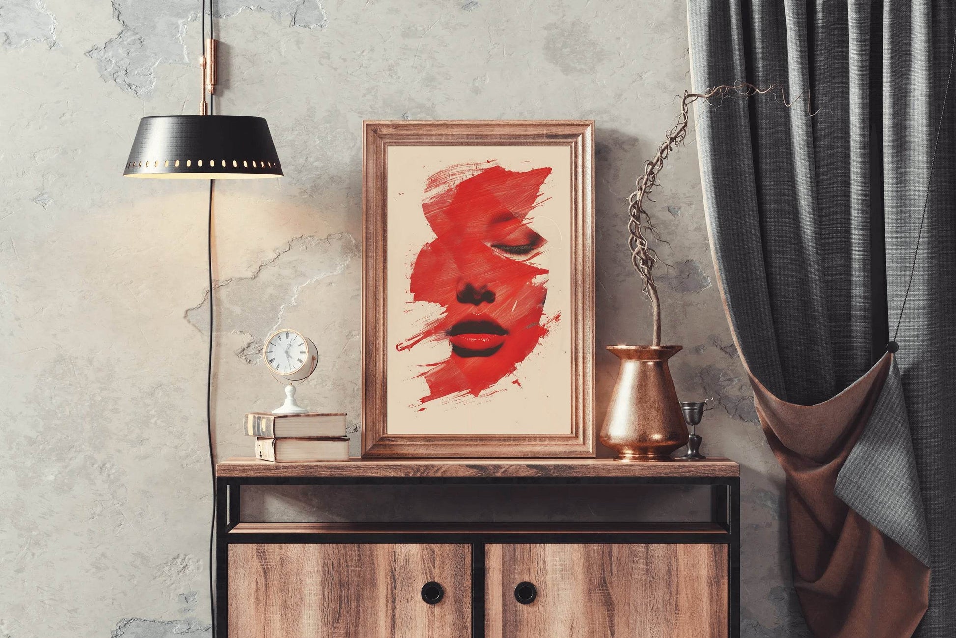 A Woman's Face In Red Wall Art - beink online art store