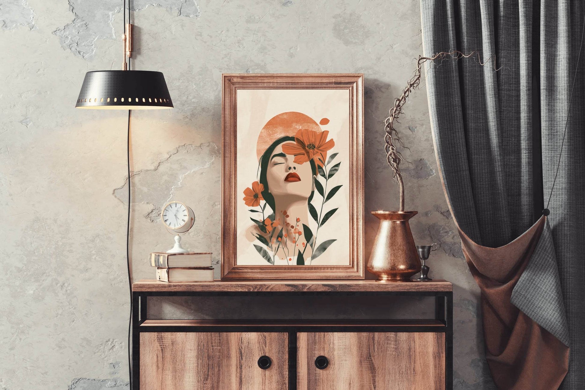 Digital Illustration of a Woman's Face With Flowers - beink online art store