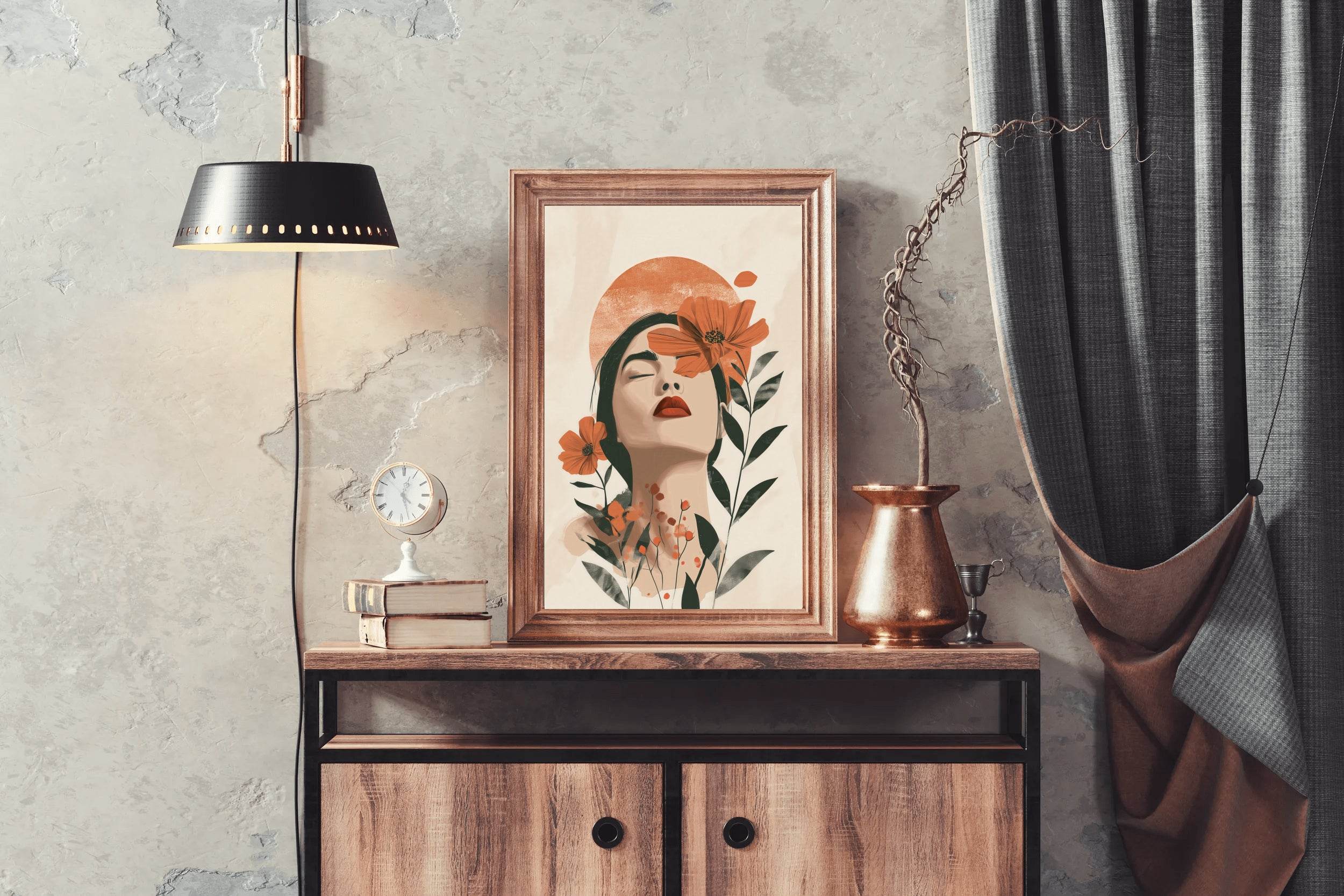 Digital Illustration of a Woman's Face With Flowers - beink online art store