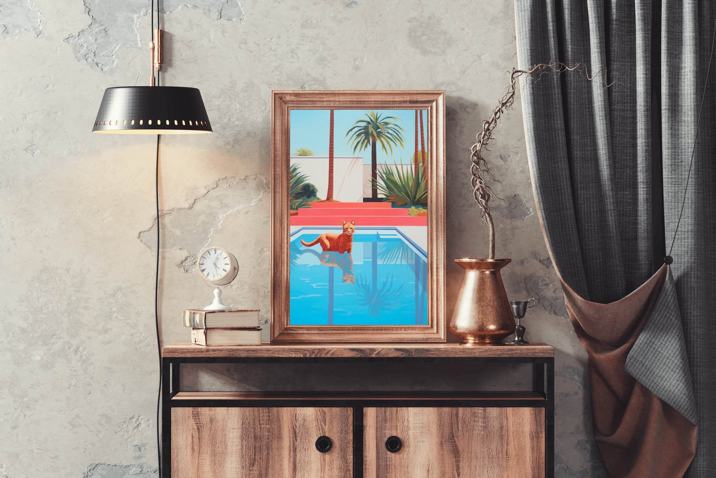 Cat Cool on Poolside Modern Wall Art - beink online art store