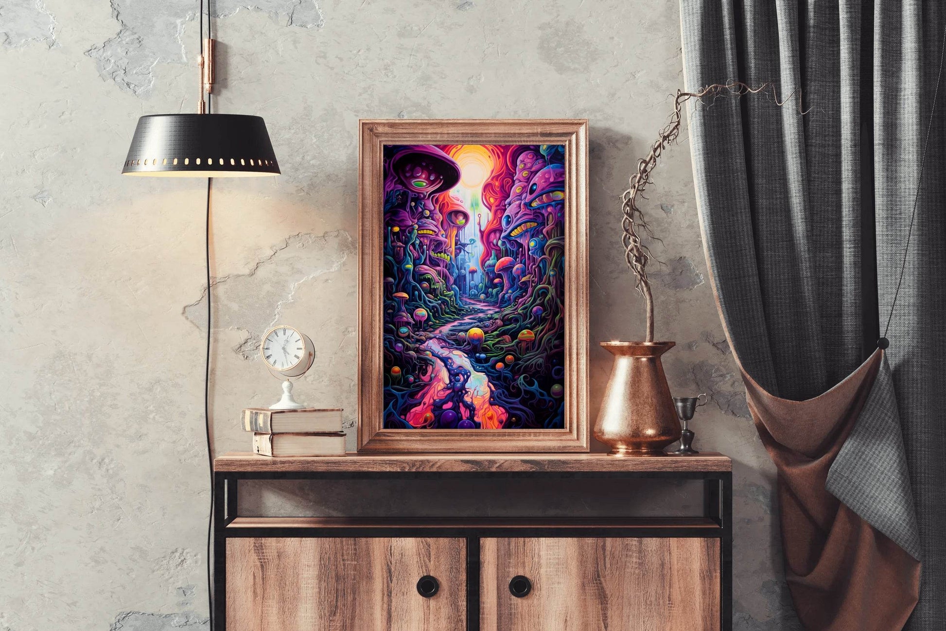 Colorful Fantasy Forest With Mushrooms Wall Art - beink online art store